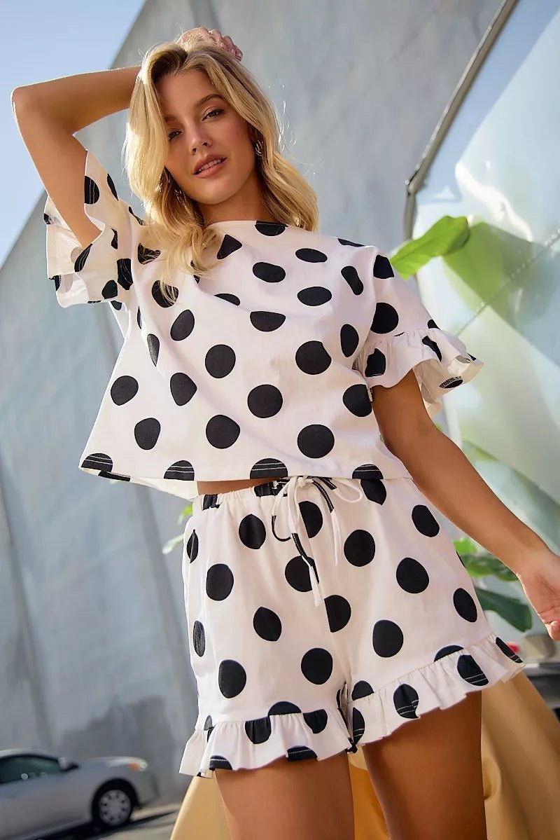 BiBi Polka Dots Printed Ruffled Detail Top And Shorts Set - Rooted & Reckless Co.