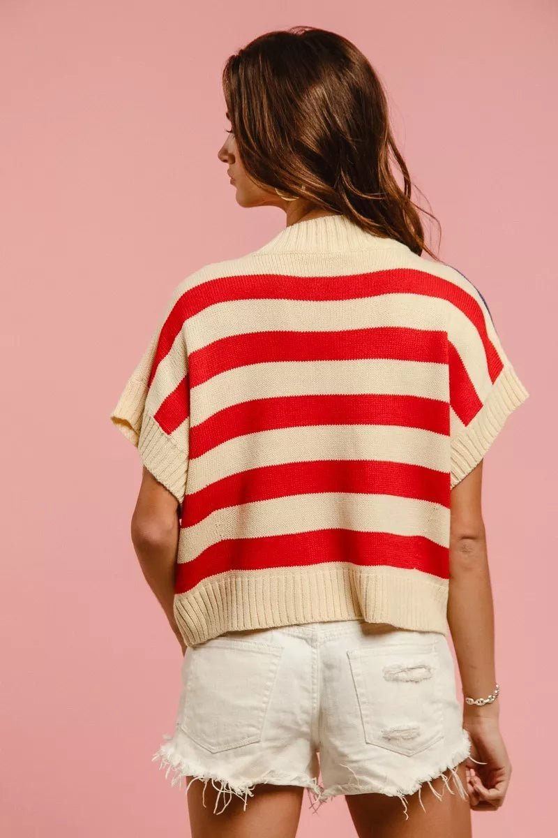 BiBi Star Patches American Flag Sleeveless Sweater - Rooted & Reckless Co.