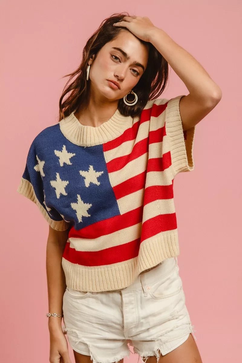 BiBi Star Patches American Flag Sleeveless Sweater - Rooted & Reckless Co.