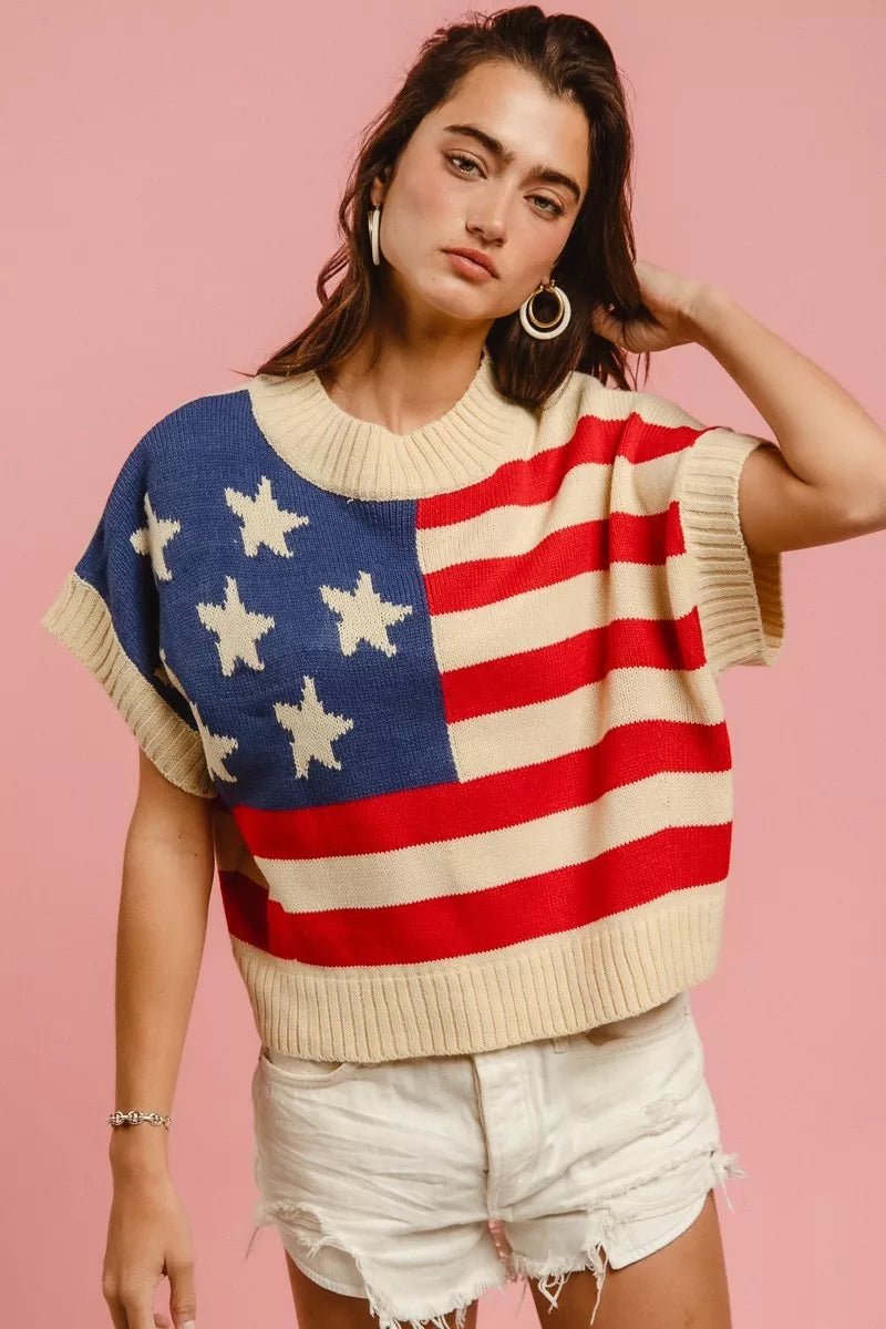 BiBi Star Patches American Flag Sleeveless Sweater - Rooted & Reckless Co.