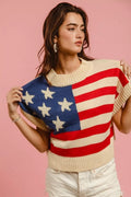 BiBi Star Patches American Flag Sleeveless Sweater - Rooted & Reckless Co.