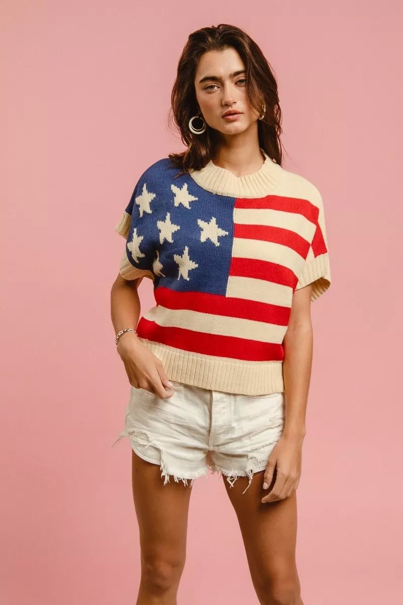 BiBi Star Patches American Flag Sleeveless Sweater - Rooted & Reckless Co.