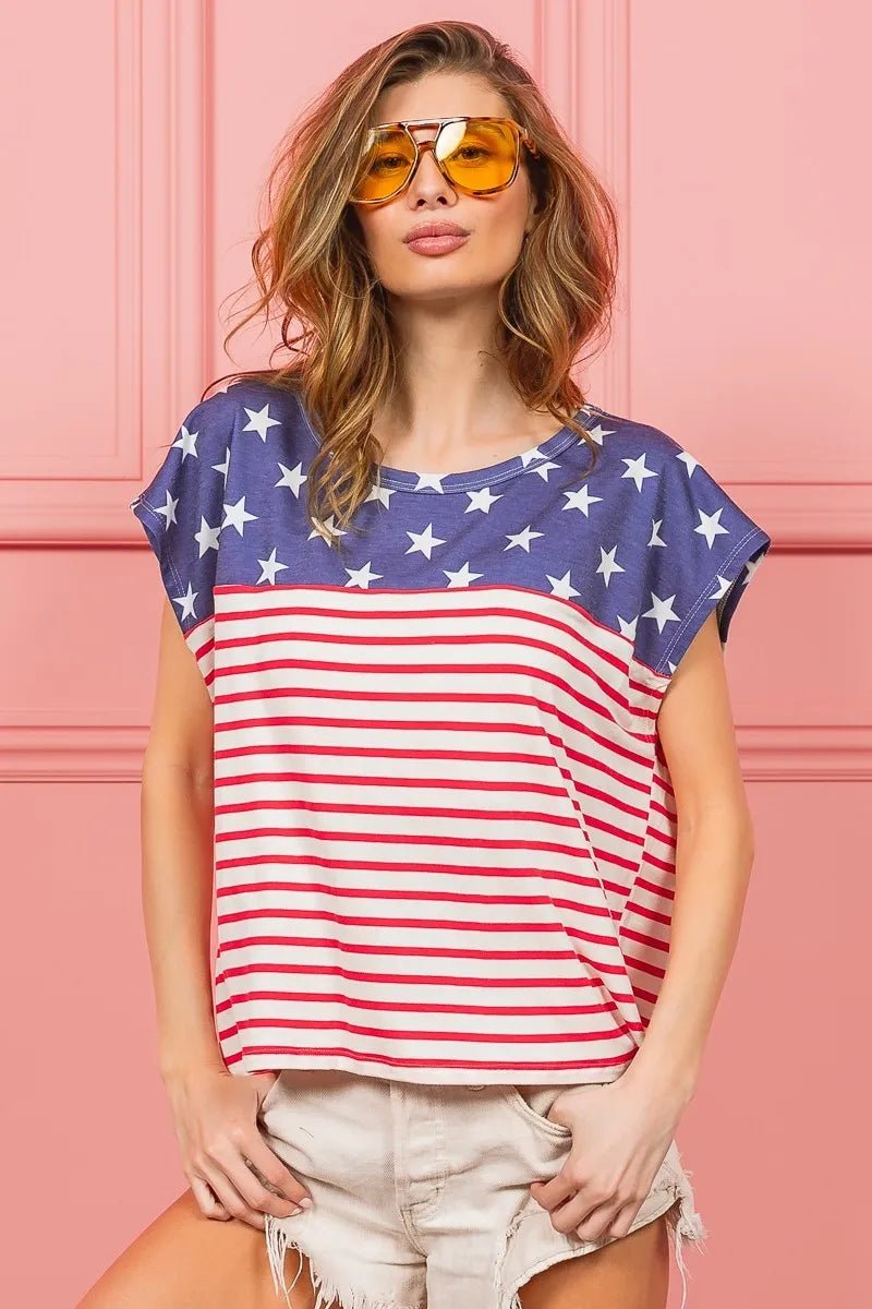 BiBi Star Rpinted with Stripe Combo Top - Rooted & Reckless Co.