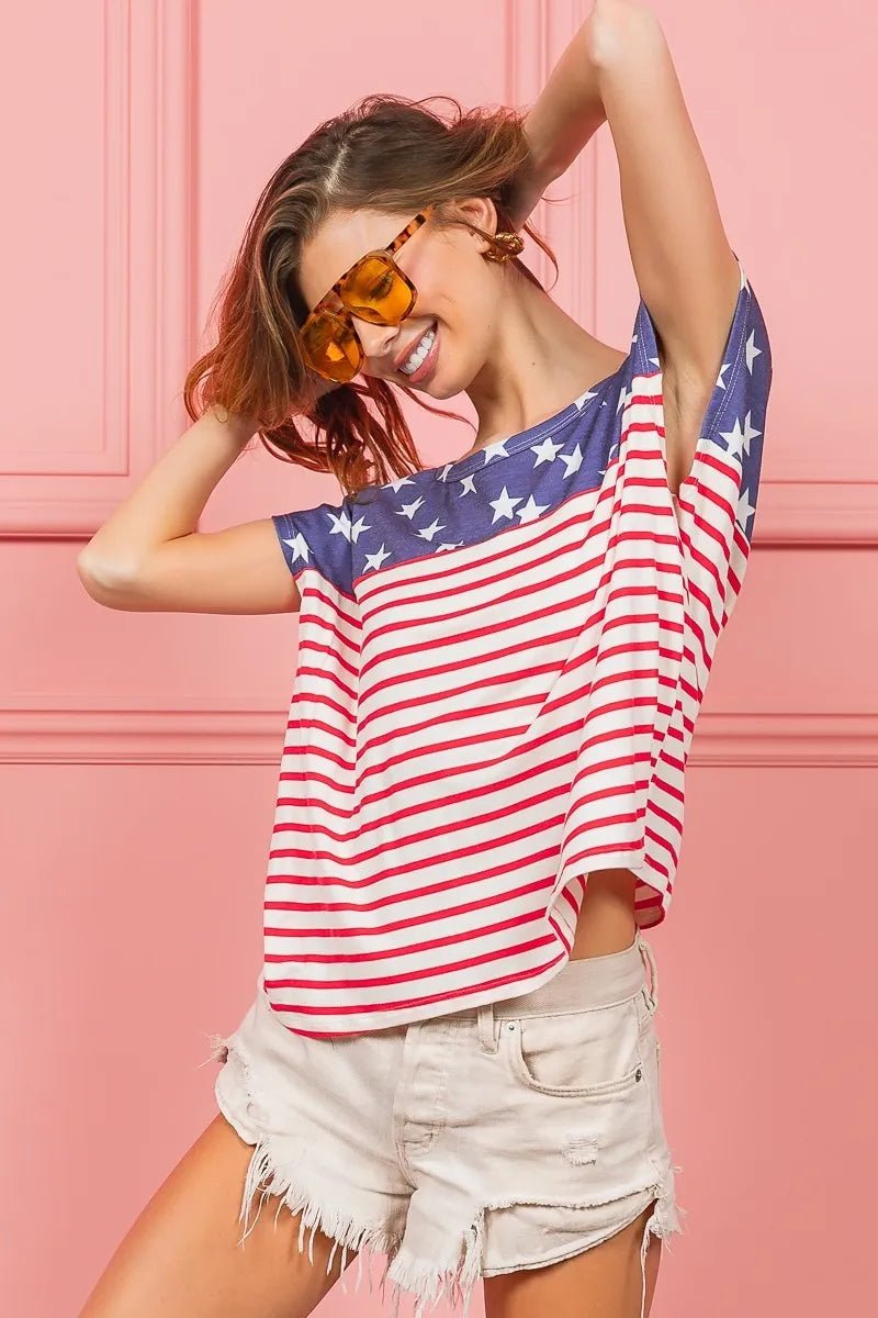 BiBi Star Rpinted with Stripe Combo Top - Rooted & Reckless Co.