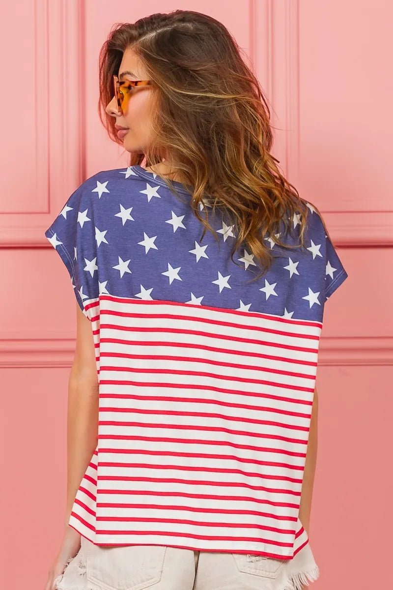 BiBi Star Rpinted with Stripe Combo Top - Rooted & Reckless Co.