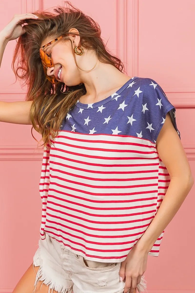 BiBi Star Rpinted with Stripe Combo Top - Rooted & Reckless Co.