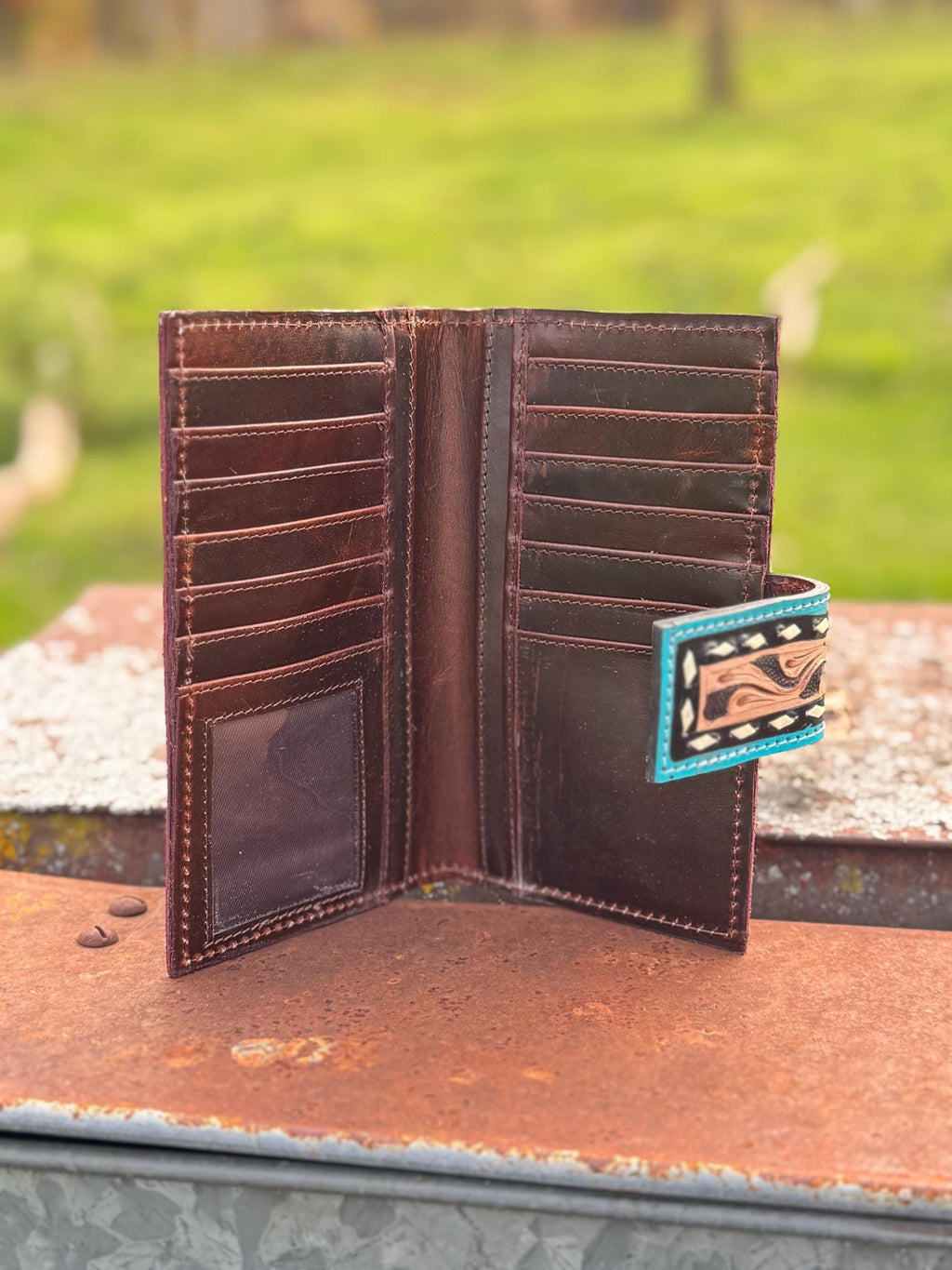 Black and Turquoise Genuine Western Cowhide Leather Purse with fringe by Double B Wild Rags - Rooted & Reckless Co.