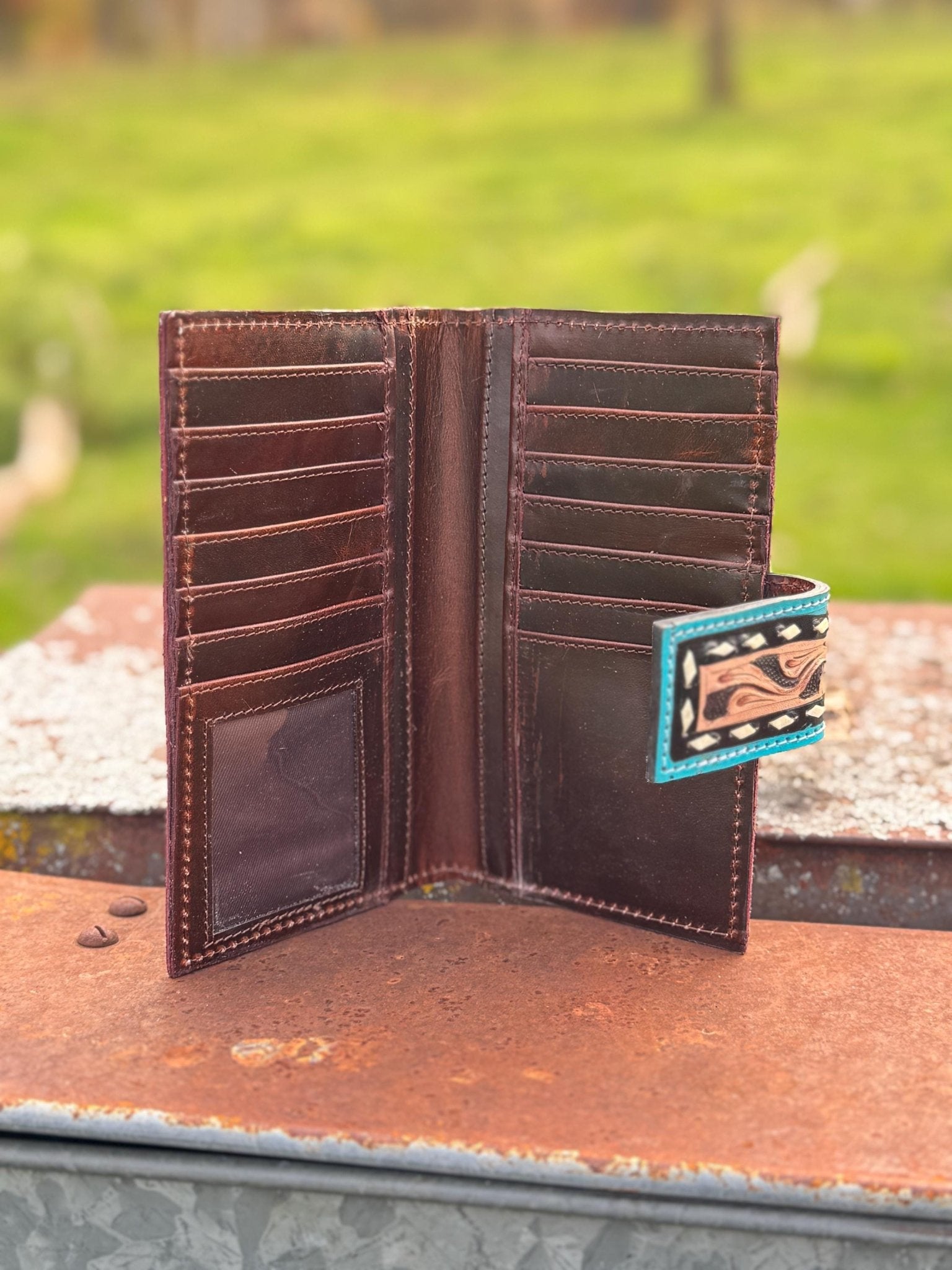 Black and Turquoise Genuine Western Cowhide Leather Purse with fringe by Double B Wild Rags - Rooted & Reckless Co.