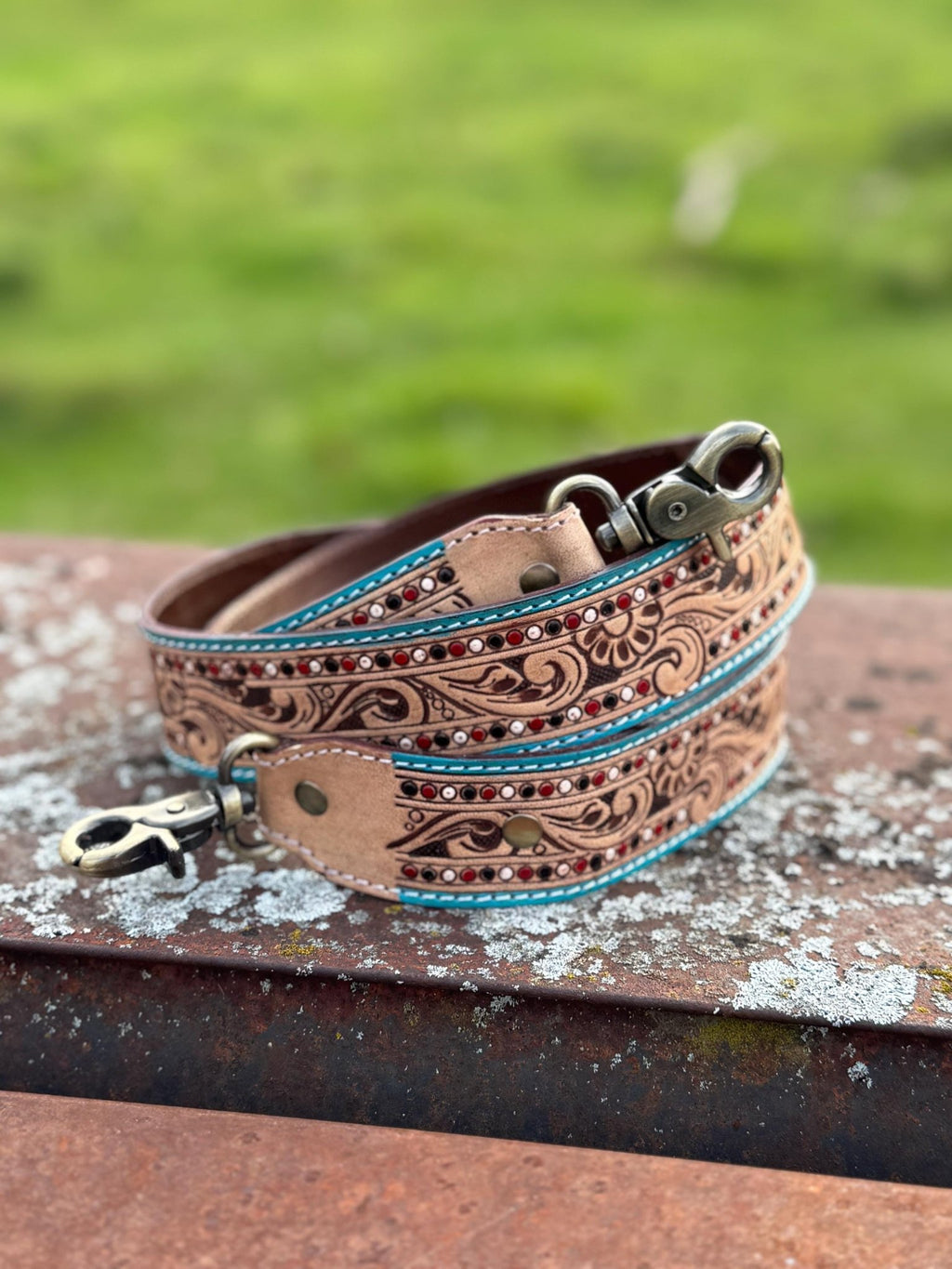 Black and Turquoise Genuine Western Cowhide Leather Purse with fringe by Double B Wild Rags - Rooted & Reckless Co.