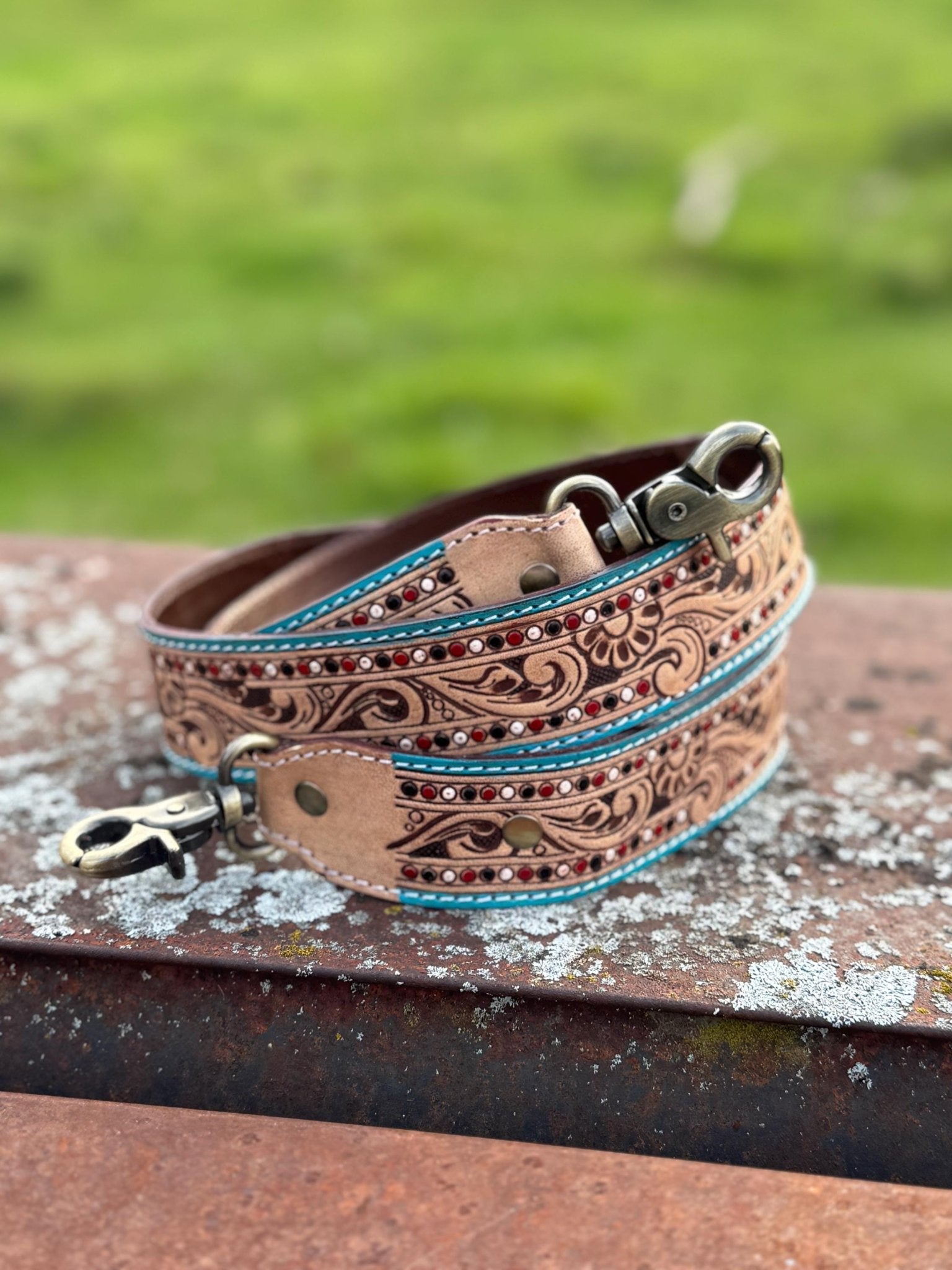 Black and Turquoise Genuine Western Cowhide Leather Purse with fringe by Double B Wild Rags - Rooted & Reckless Co.