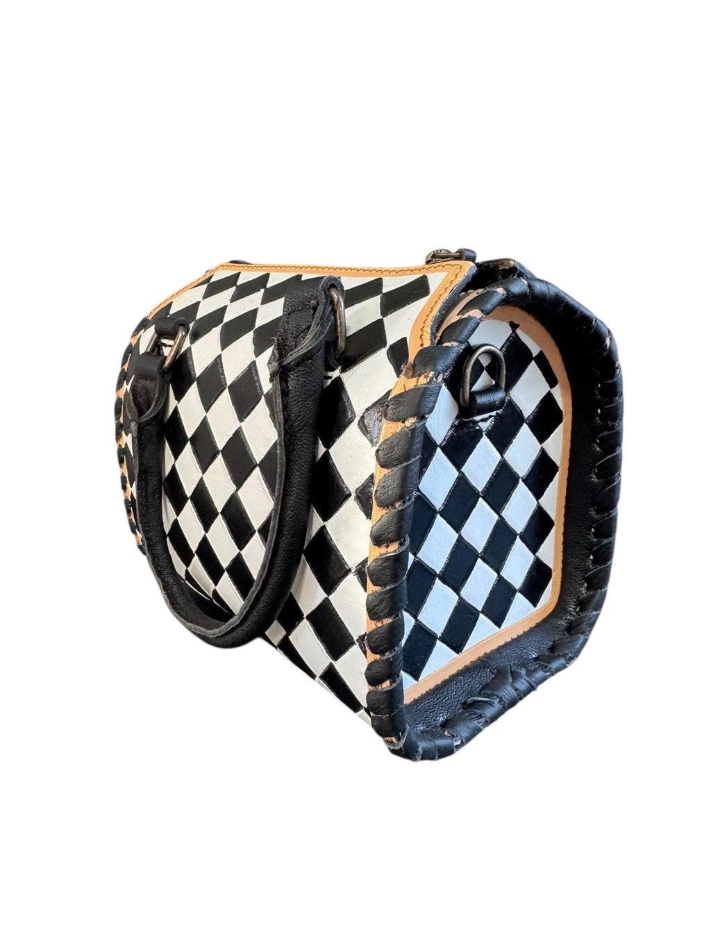 Black and White Speedy Checkered Genuine Western Cowhide Leather Purse - Rooted & Reckless Co.
