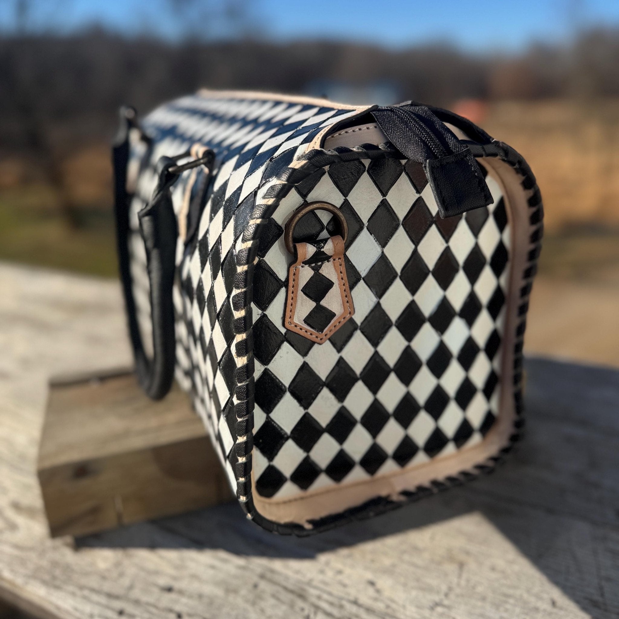 Black and White Speedy Checkered Genuine Western Cowhide Leather Purse - Rooted & Reckless Co.