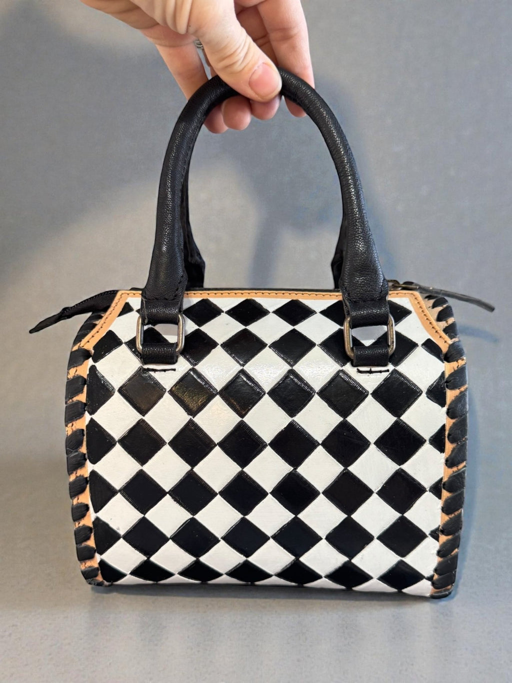 Black and White Speedy Checkered Genuine Western Cowhide Leather Purse - Rooted & Reckless Co.