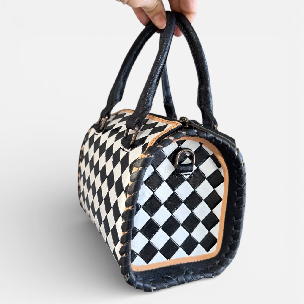 Black and White Speedy Checkered Genuine Western Cowhide Leather Purse - Rooted & Reckless Co.