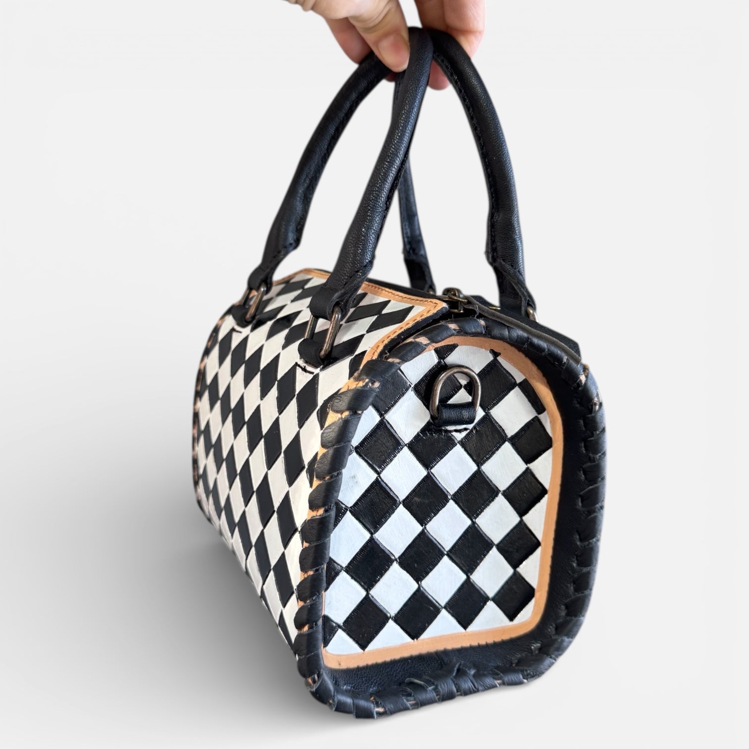 Black and White Speedy Checkered Genuine Western Cowhide Leather Purse - Rooted & Reckless Co.