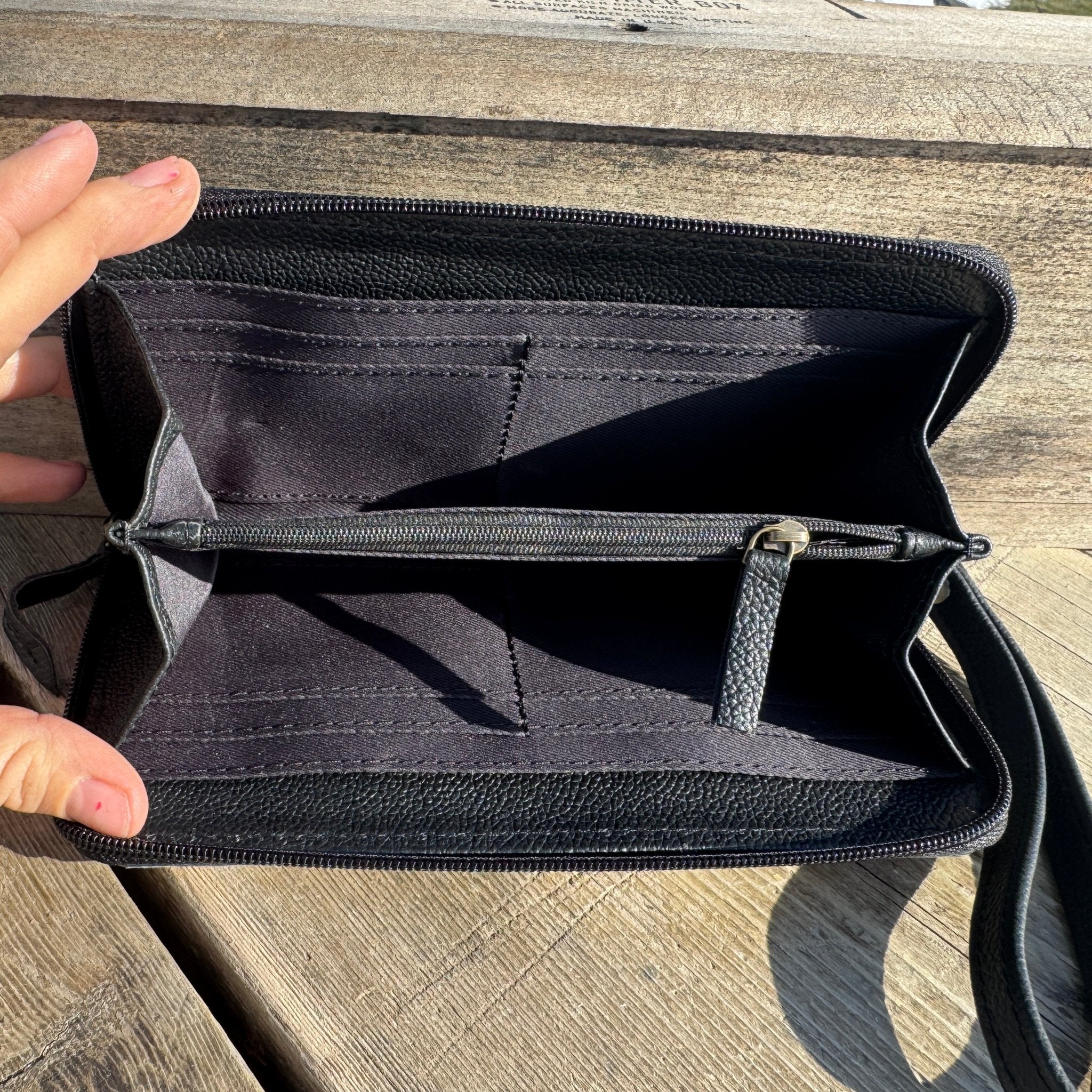 Black and White Speedy Checkered Genuine Western Cowhide Leather Purse - Rooted & Reckless Co.