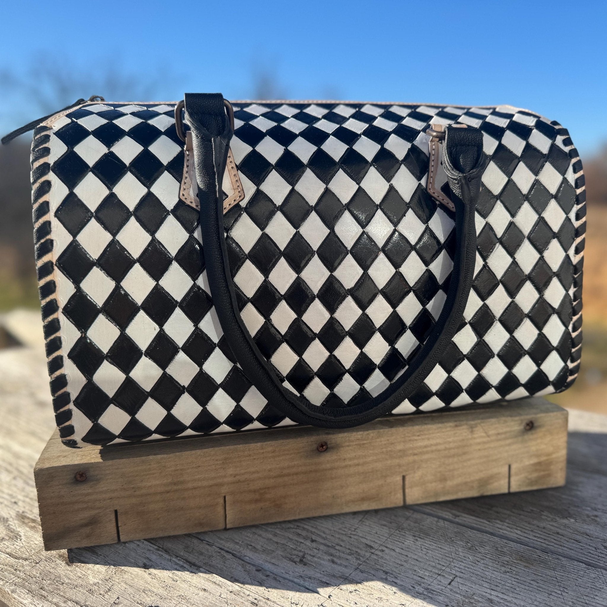 Black and White Speedy Checkered Genuine Western Cowhide Leather Purse - Rooted & Reckless Co.
