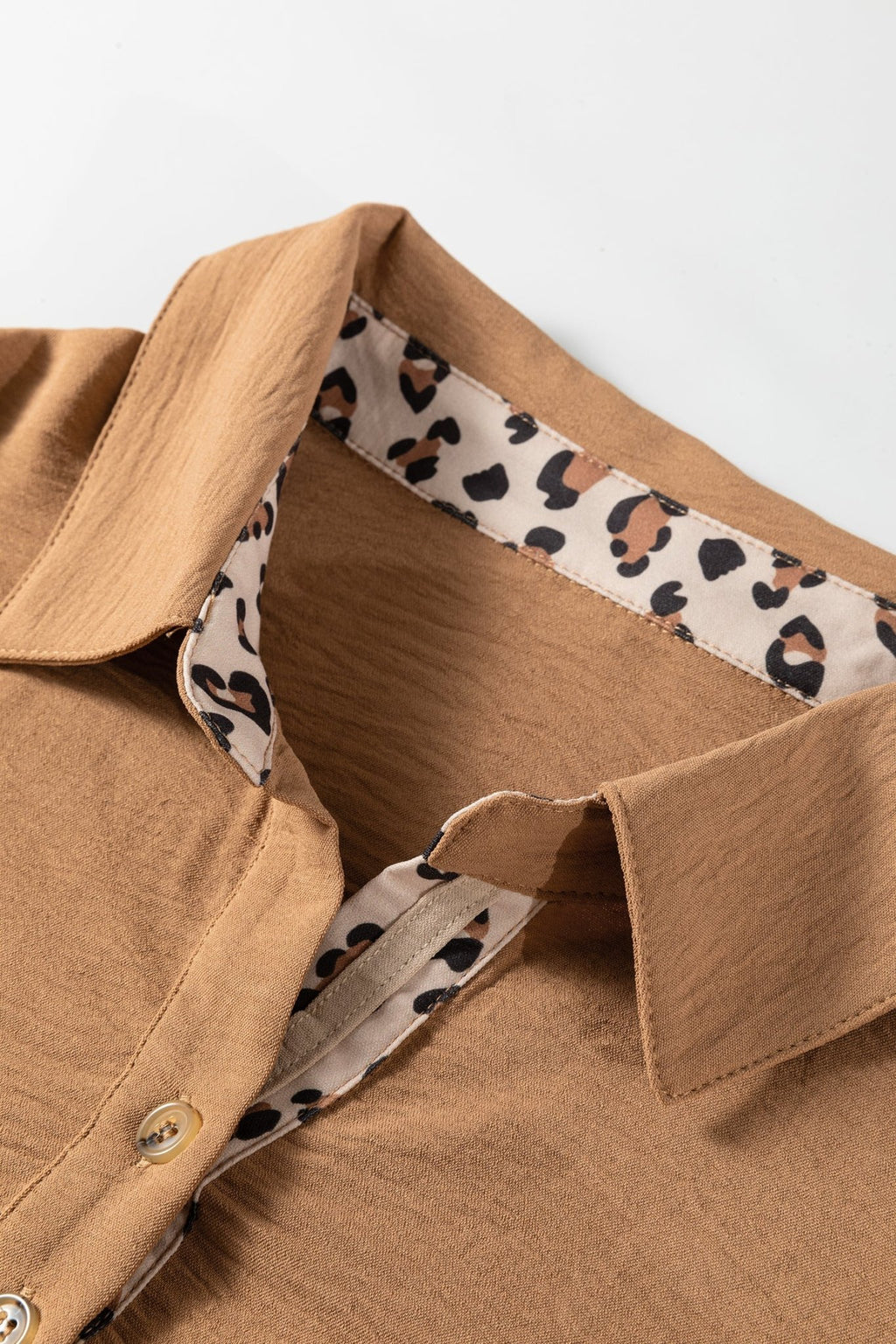 Black Contrast Leopard Print Patchwork Polo Collar Buttons Front Ruffled Long Sleeve Blouse - Rooted & Reckless Co.