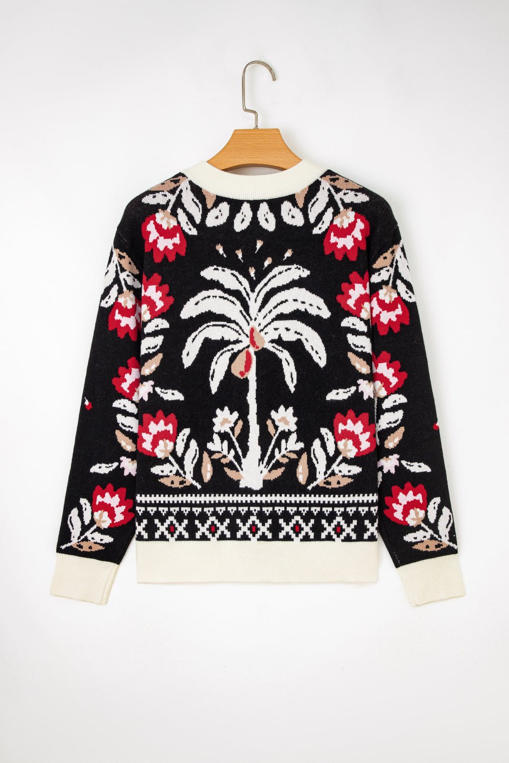 Black Floral Print Buttoned Front V Neck Knit Cardigan - Rooted & Reckless Co.