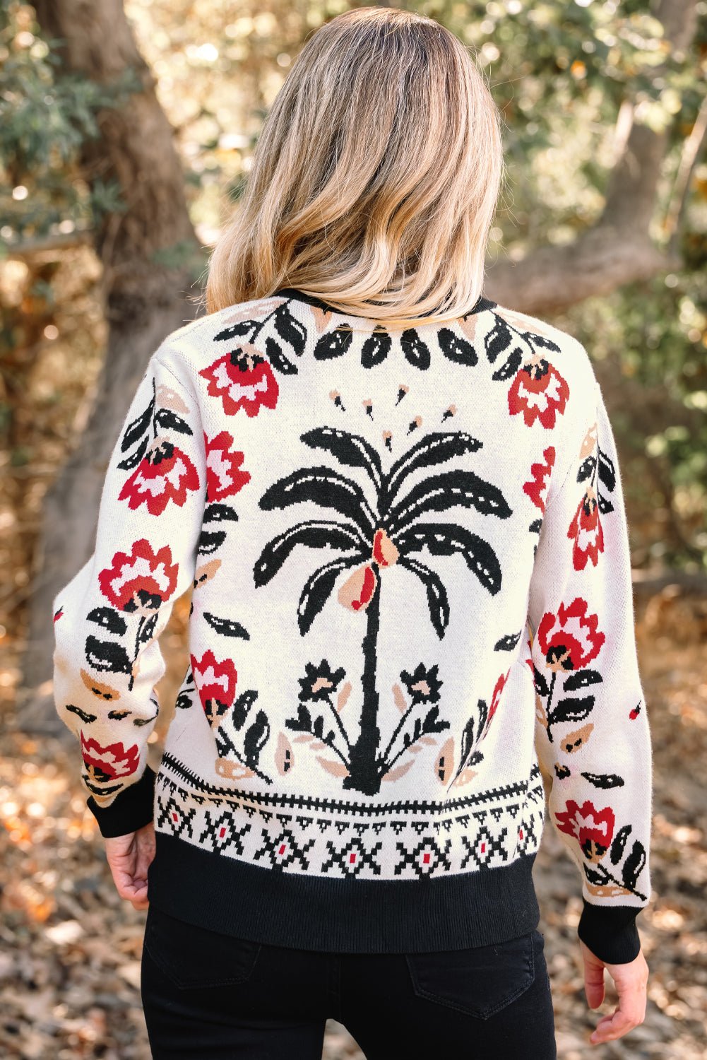 Black Floral Print Buttoned Front V Neck Knit Cardigan - Rooted & Reckless Co.