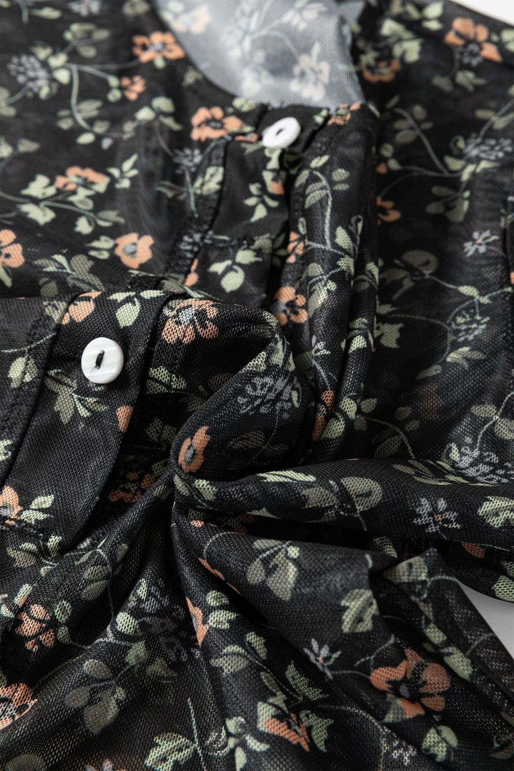 Black Floral Print Mesh Tank Button Front Slim Cardigan 2pcs Set - Rooted & Reckless Co.