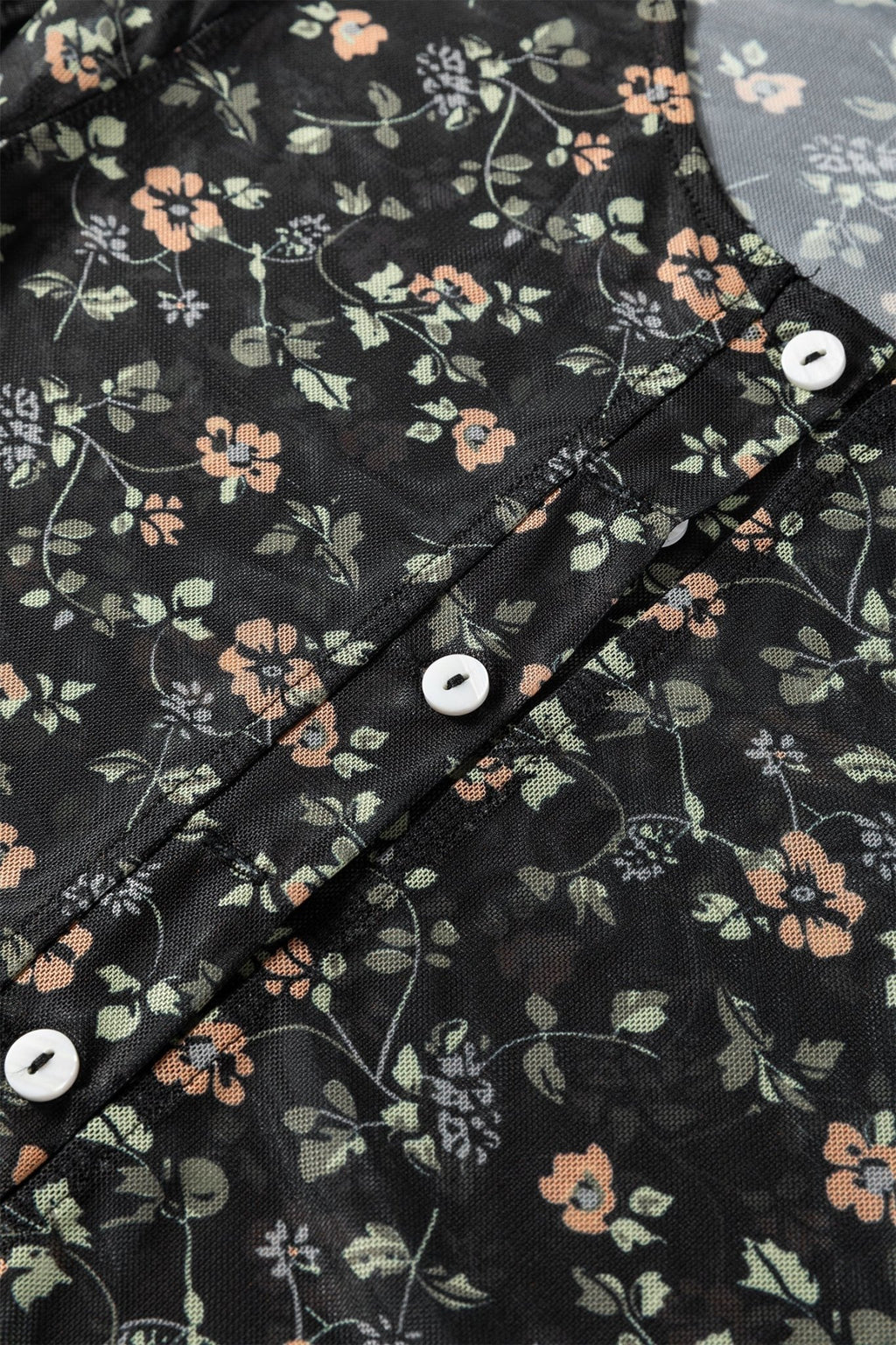 Black Floral Print Mesh Tank Button Front Slim Cardigan 2pcs Set - Rooted & Reckless Co.