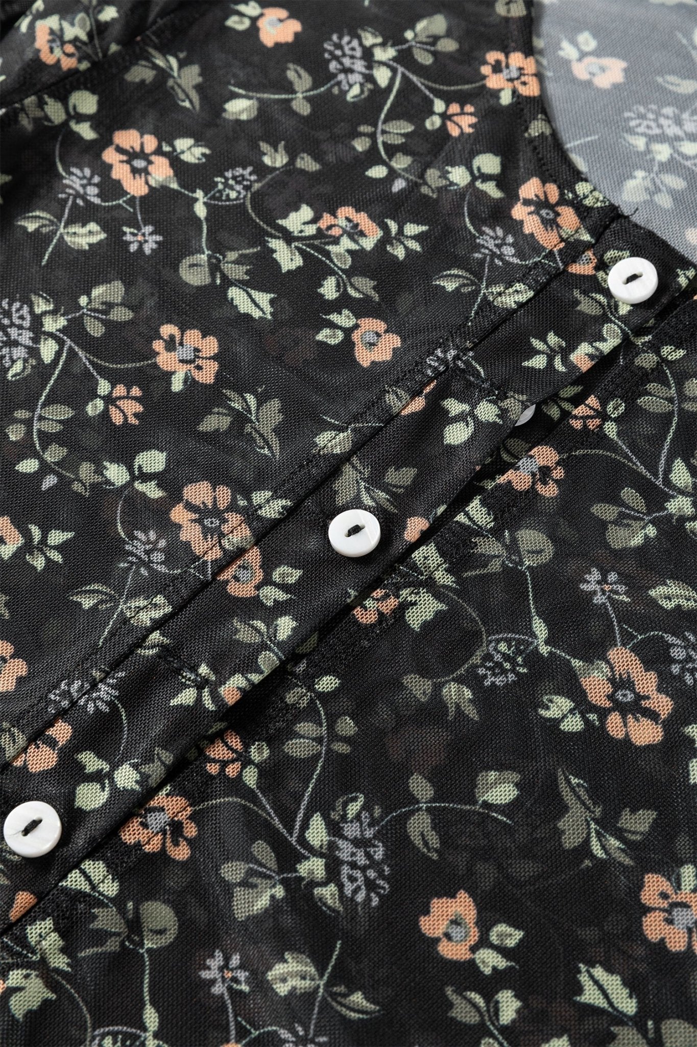 Black Floral Print Mesh Tank Button Front Slim Cardigan 2pcs Set - Rooted & Reckless Co.