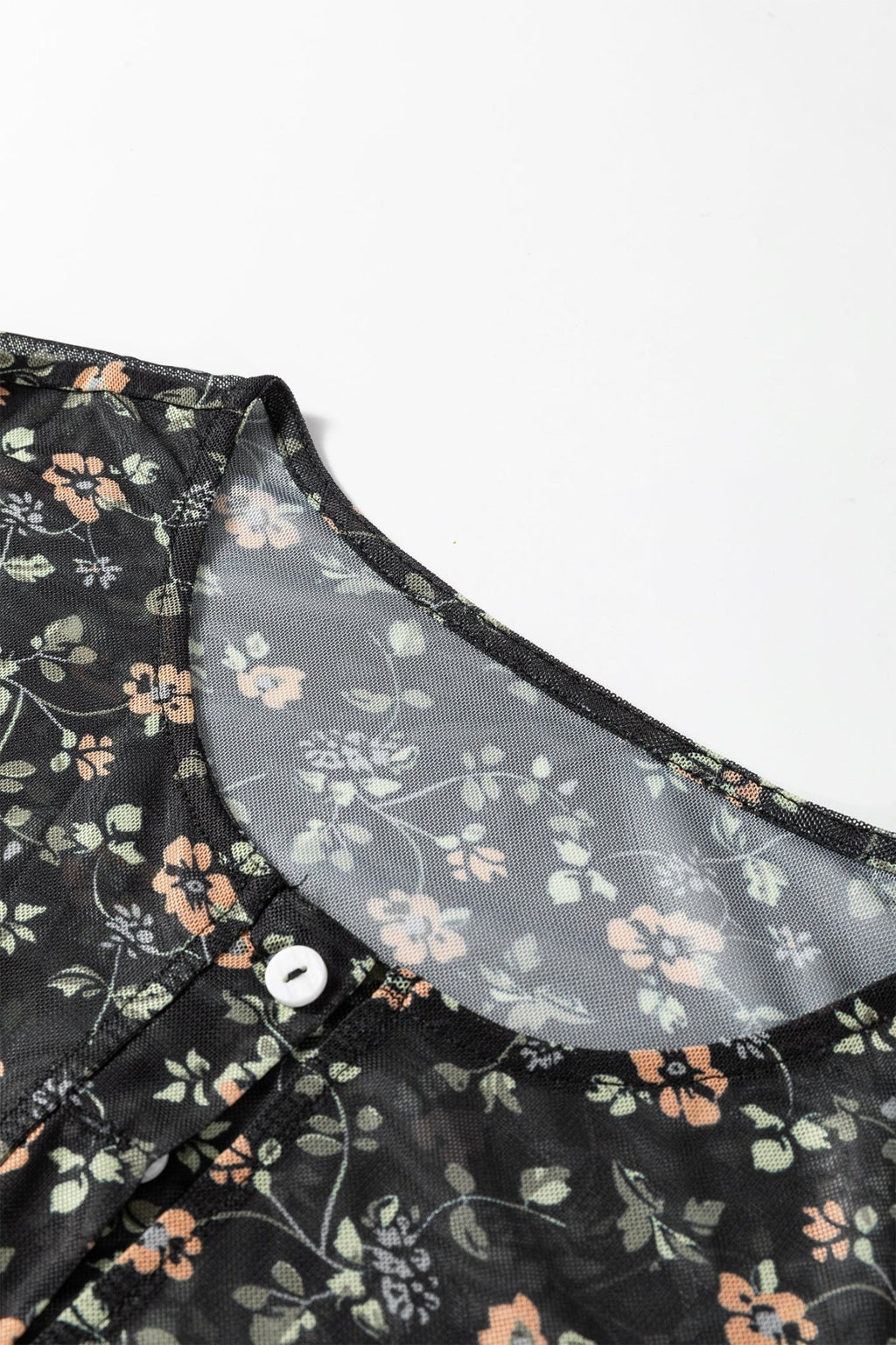 Black Floral Print Mesh Tank Button Front Slim Cardigan 2pcs Set - Rooted & Reckless Co.