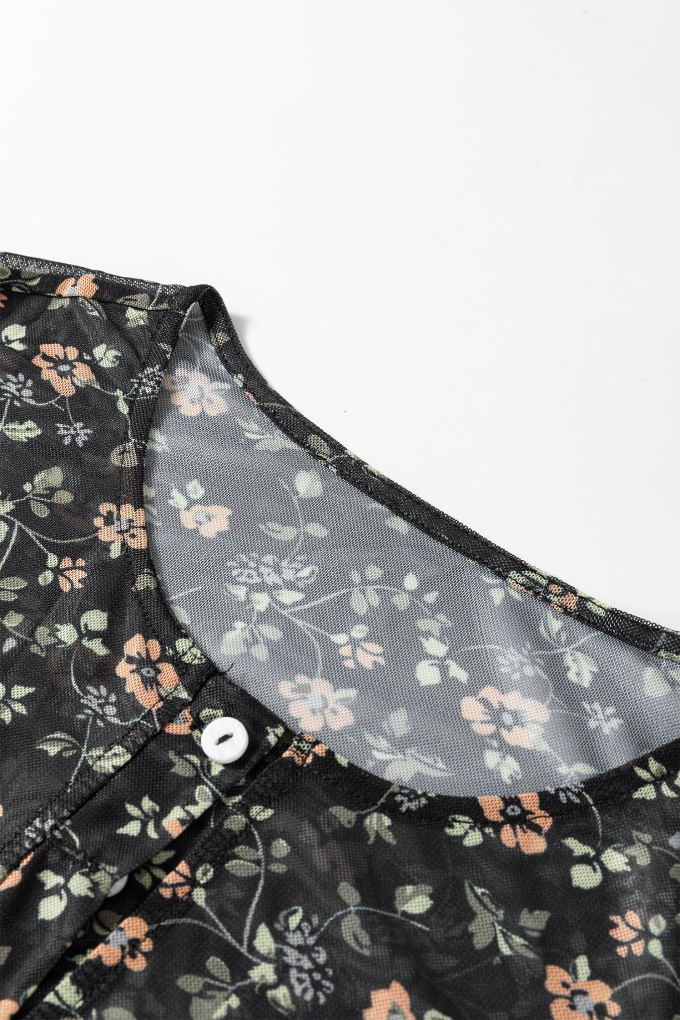Black Floral Print Mesh Tank Button Front Slim Cardigan 2pcs Set - Rooted & Reckless Co.