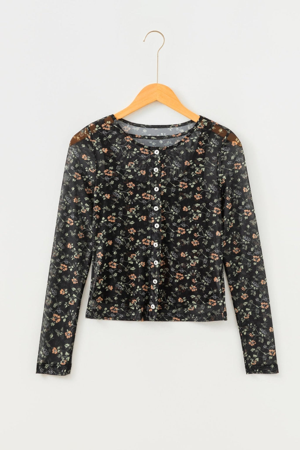 Black Floral Print Mesh Tank Button Front Slim Cardigan 2pcs Set - Rooted & Reckless Co.