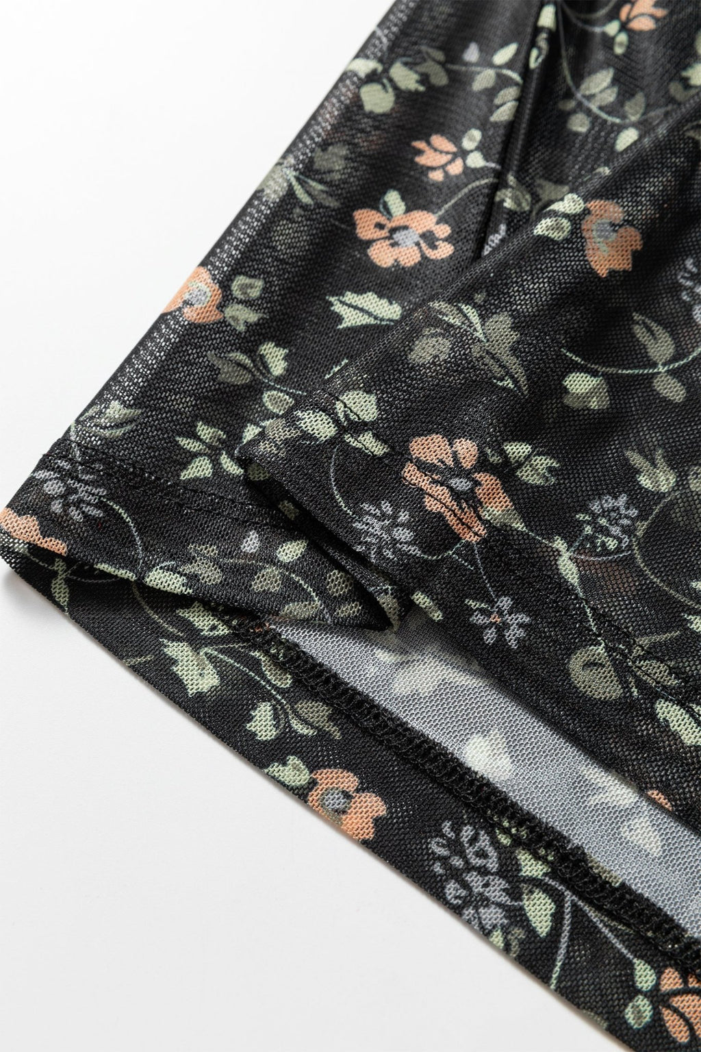 Black Floral Print Mesh Tank Button Front Slim Cardigan 2pcs Set - Rooted & Reckless Co.
