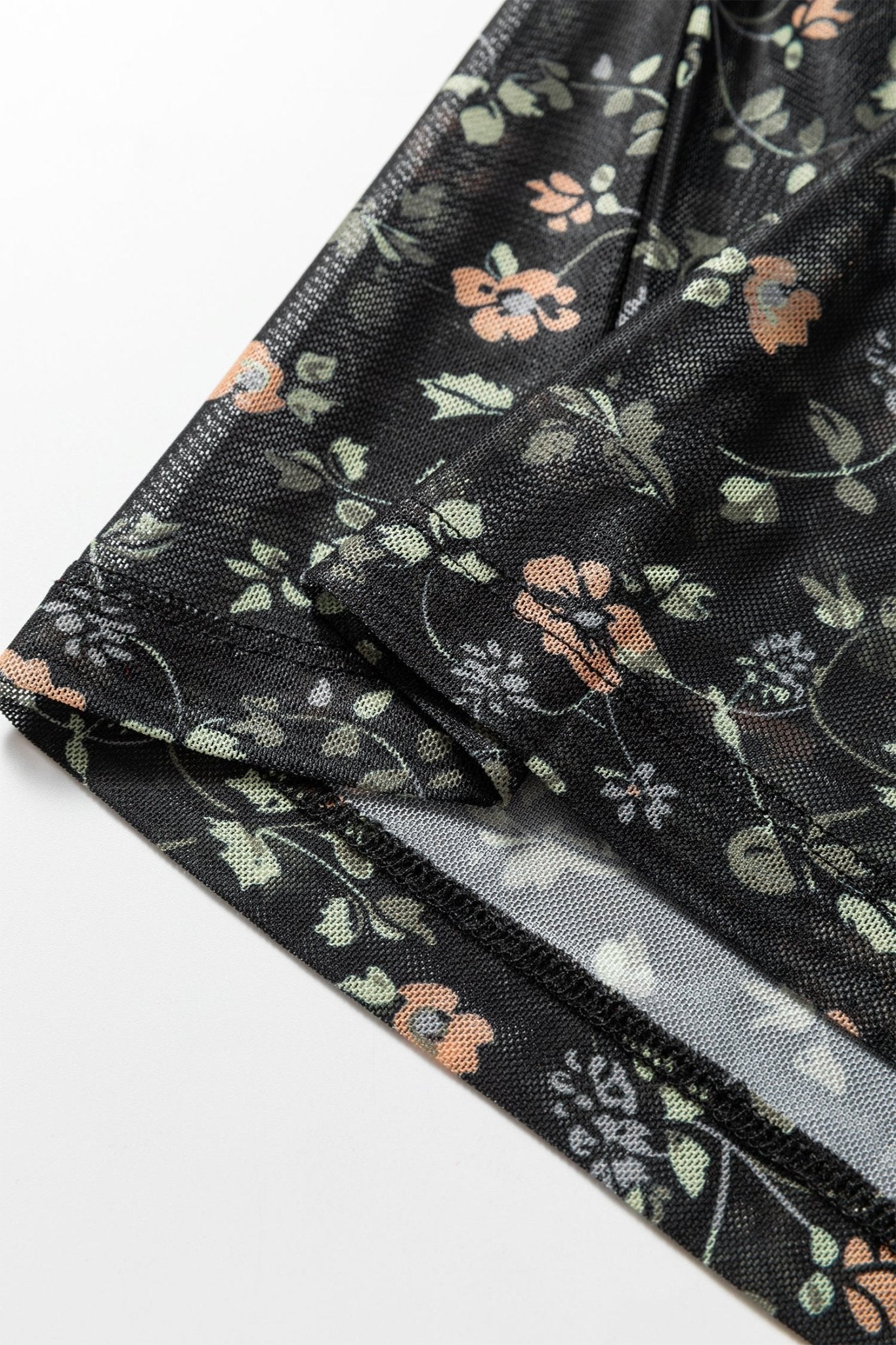 Black Floral Print Mesh Tank Button Front Slim Cardigan 2pcs Set - Rooted & Reckless Co.