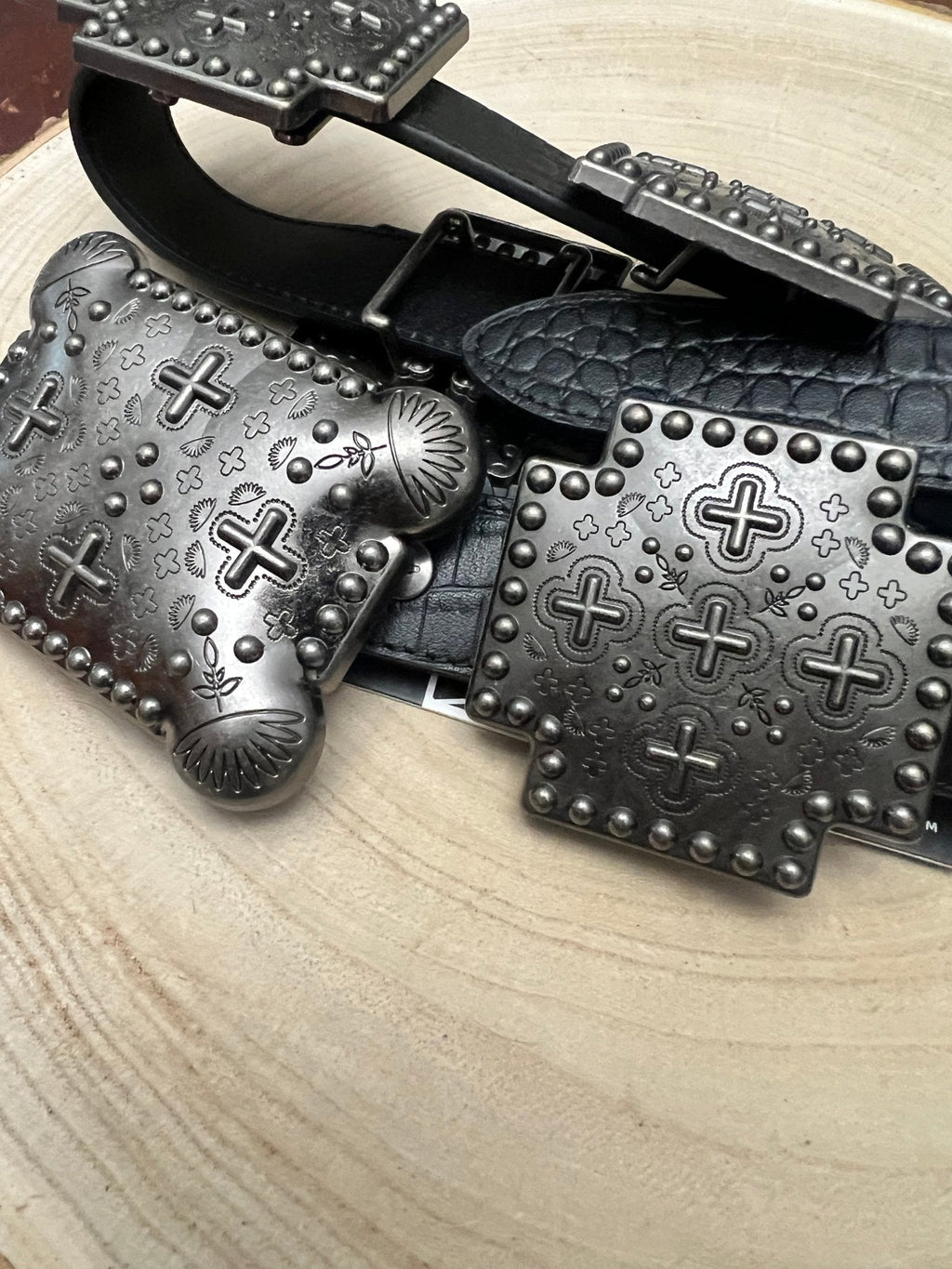 Black Gator Genuine Leather Western Belt — Cross Concho Detail - Rooted & Reckless Co.
