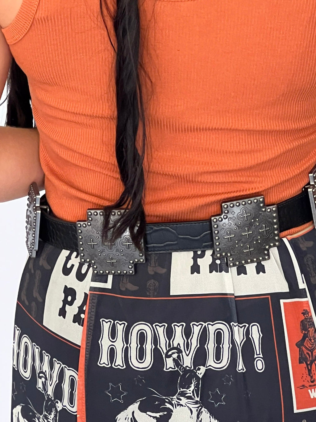 Black Gator Genuine Leather Western Belt — Cross Concho Detail - Rooted & Reckless Co.