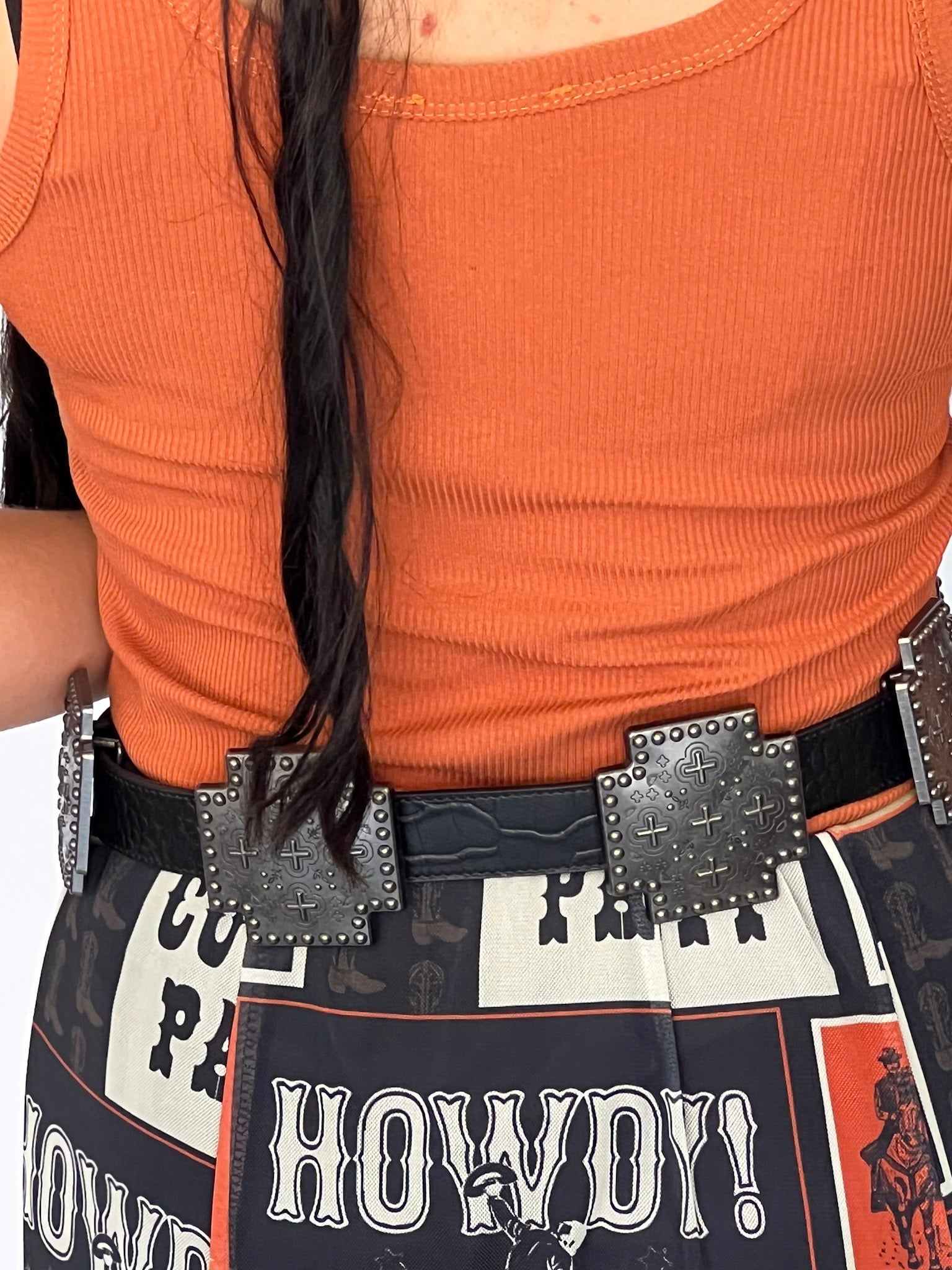 Black Gator Genuine Leather Western Belt — Cross Concho Detail - Rooted & Reckless Co.