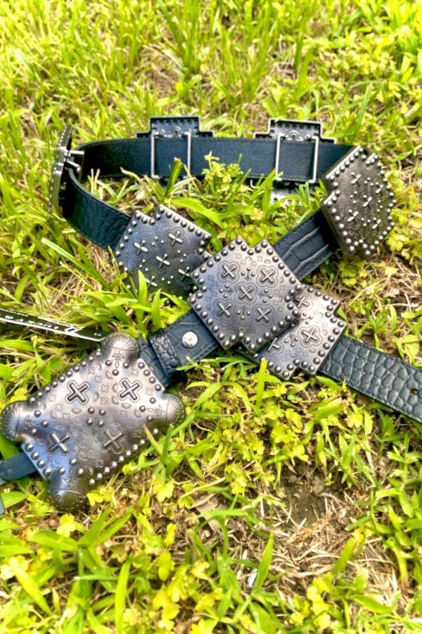 Black Gator Genuine Leather Western Belt — Cross Concho Detail - Rooted & Reckless Co.
