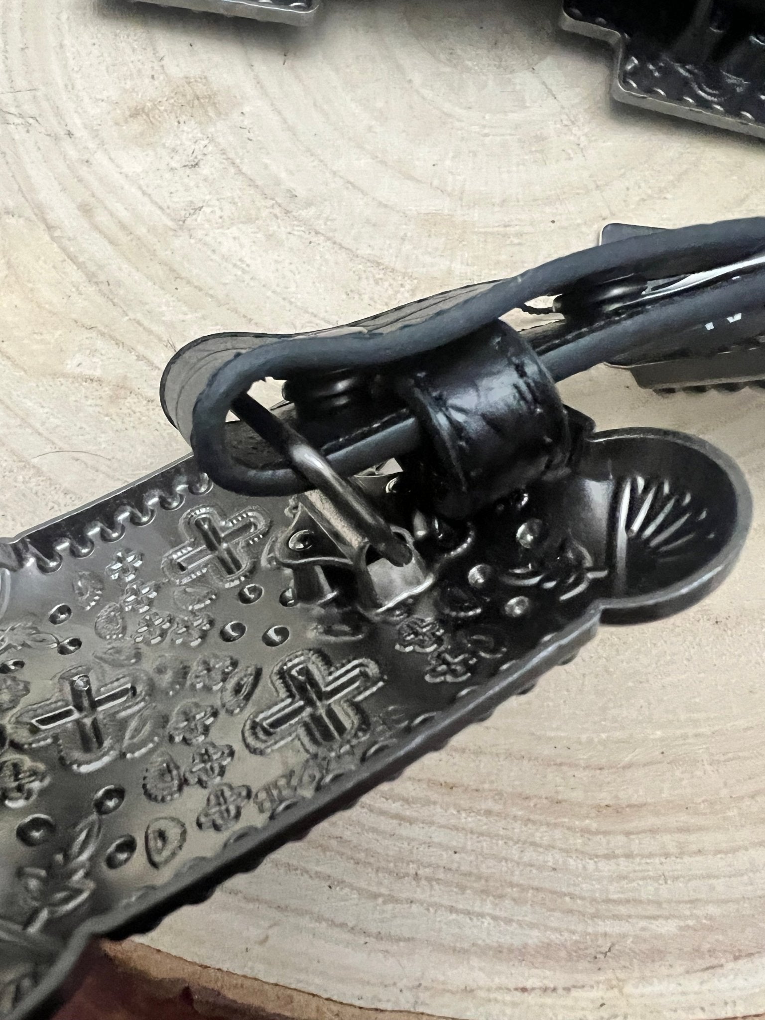 Black Gator Genuine Leather Western Belt — Cross Concho Detail - Rooted & Reckless Co.