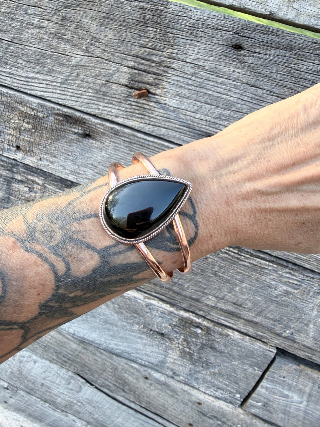 Black Onyx and Copper Cuff Bracelet - Rooted & Reckless Co.