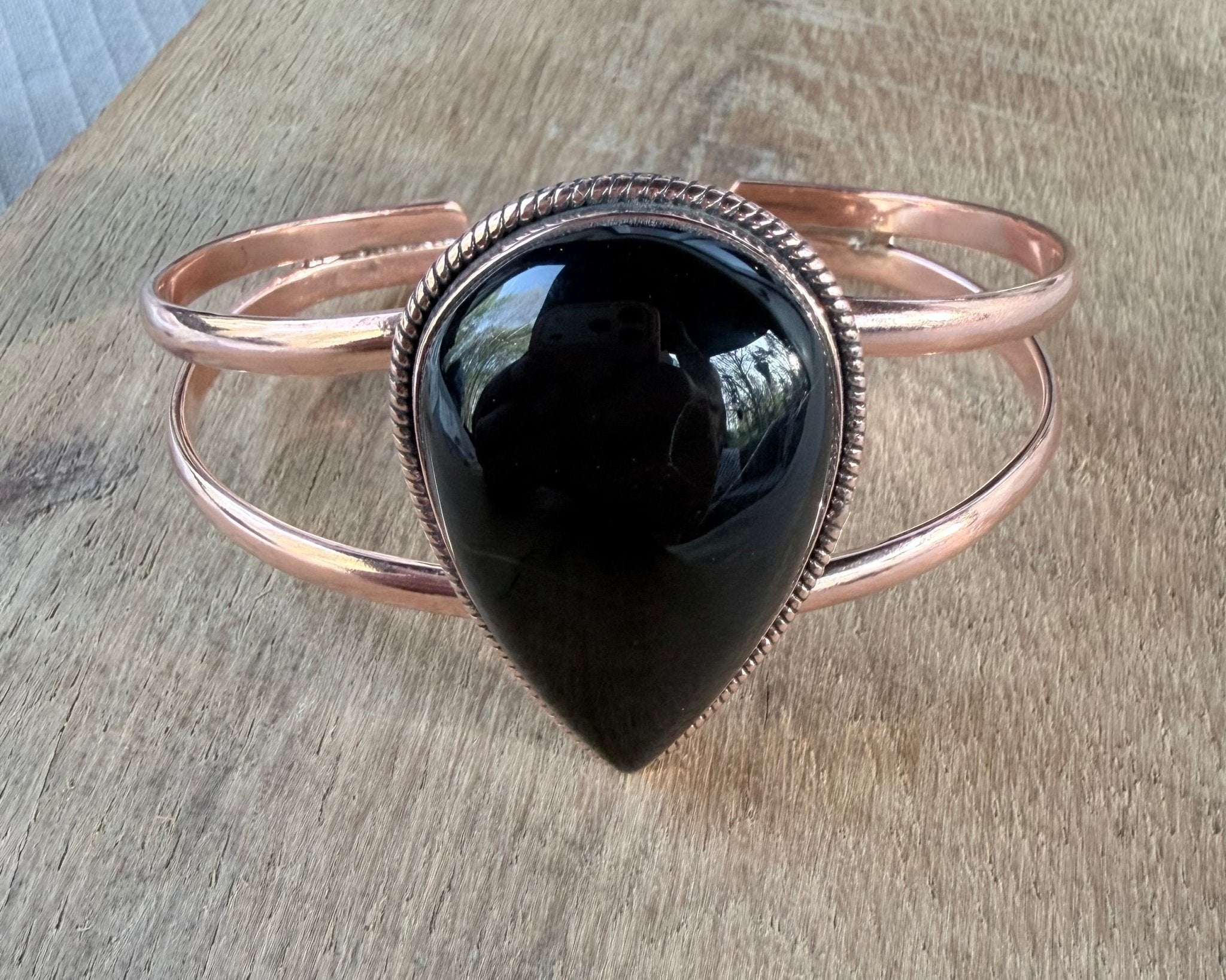 Black Onyx and Copper Cuff Bracelet - Rooted & Reckless Co.