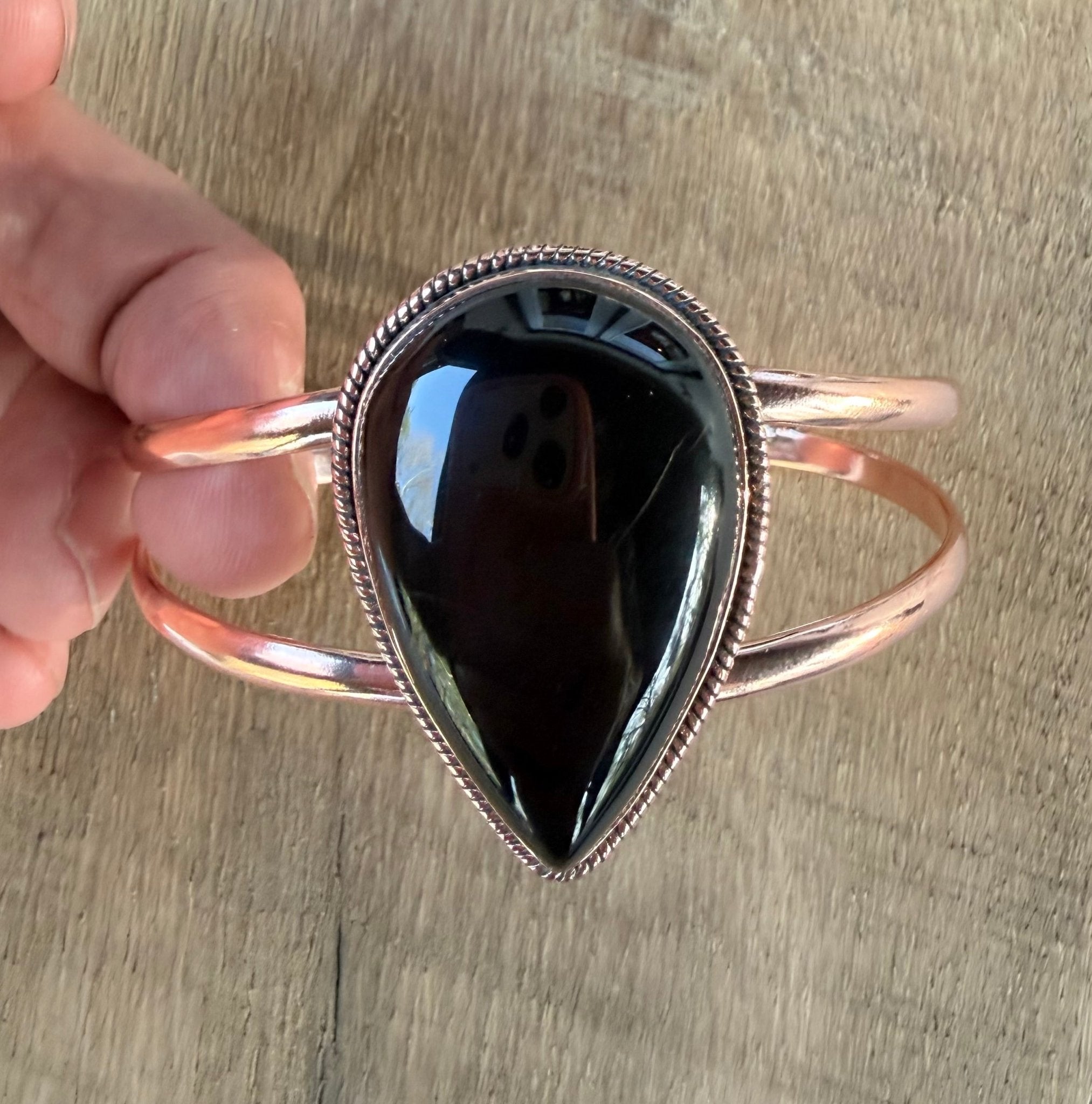 Black Onyx and Copper Cuff Bracelet - Rooted & Reckless Co.