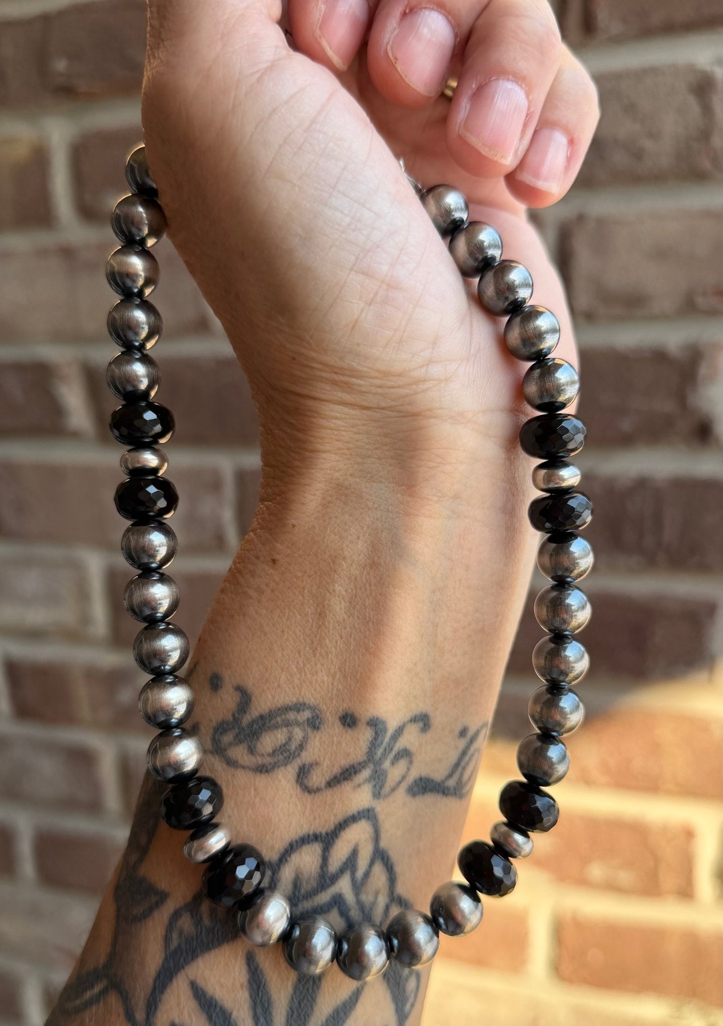 Black Onyx and Sterling Pearl Choker 14” - Rooted & Reckless Co.