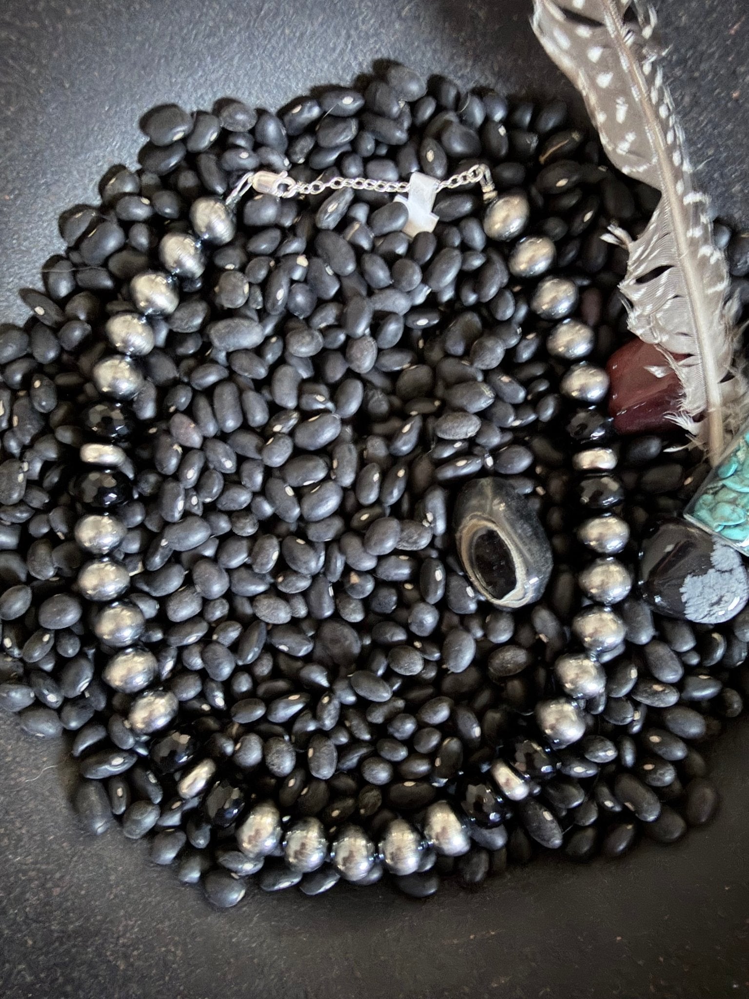 Black Onyx and Sterling Pearl Choker 14” - Rooted & Reckless Co.