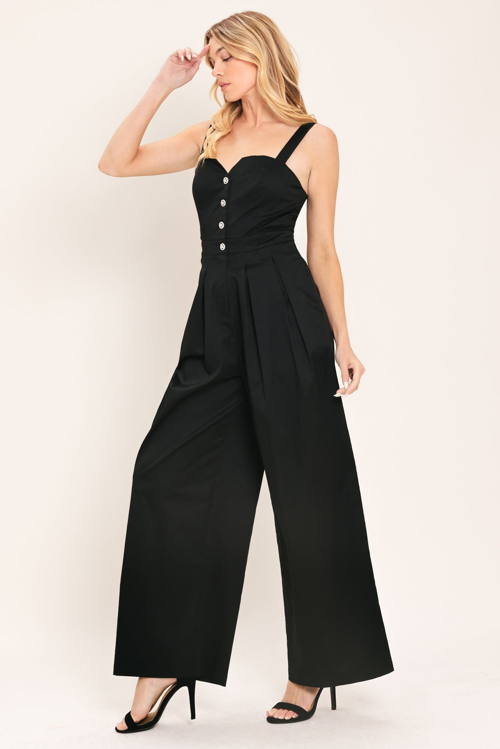 BLACK TIE ROMANCE WOVEN JUMPSUIT - Rooted & Reckless Co.