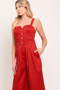 BLACK TIE ROMANCE WOVEN JUMPSUIT - Rooted & Reckless Co.