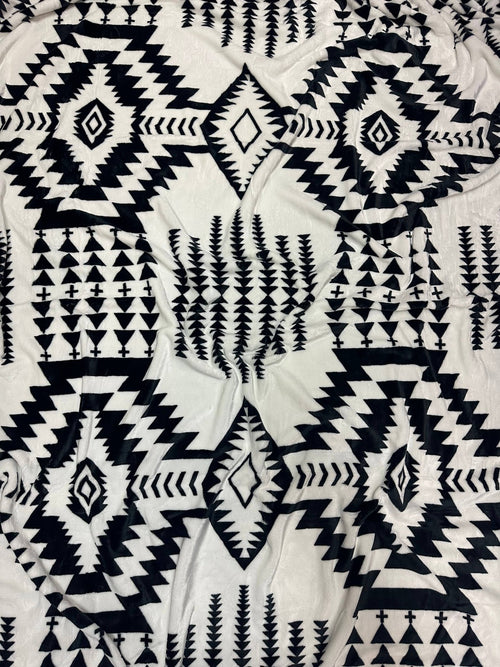 Black & White Aztec King Size Super Soft Plush Blanket - Rooted & Reckless Co.
