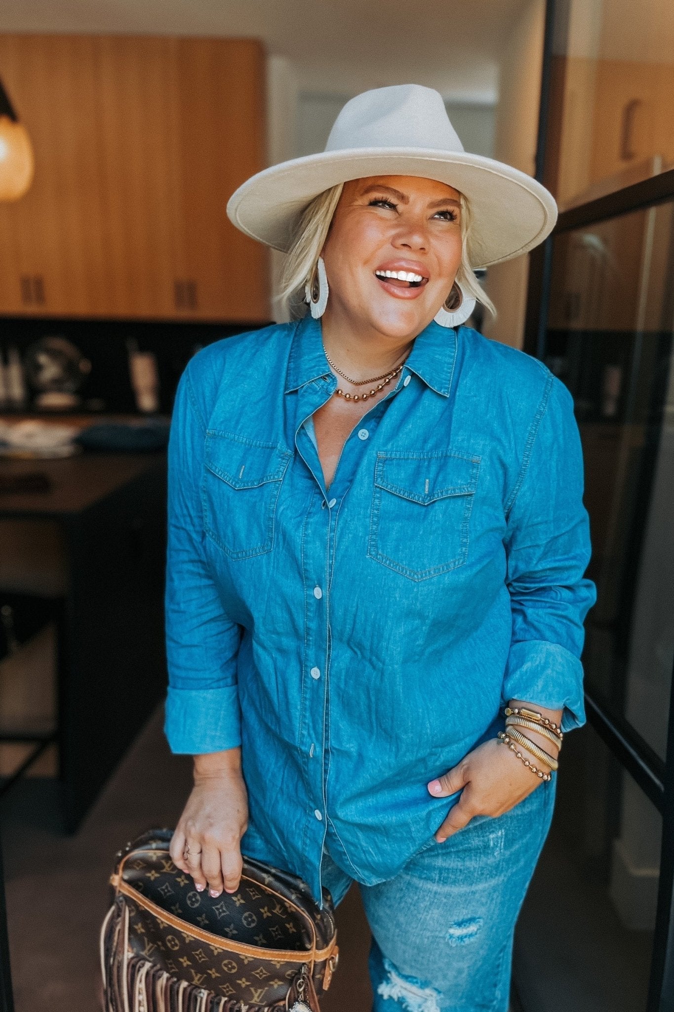 Blakeley "Dakota" Chambray Denim Western Top — Lightweight Breathable with Functional Buttons (Extra small remaining) - Rooted & Reckless Co.