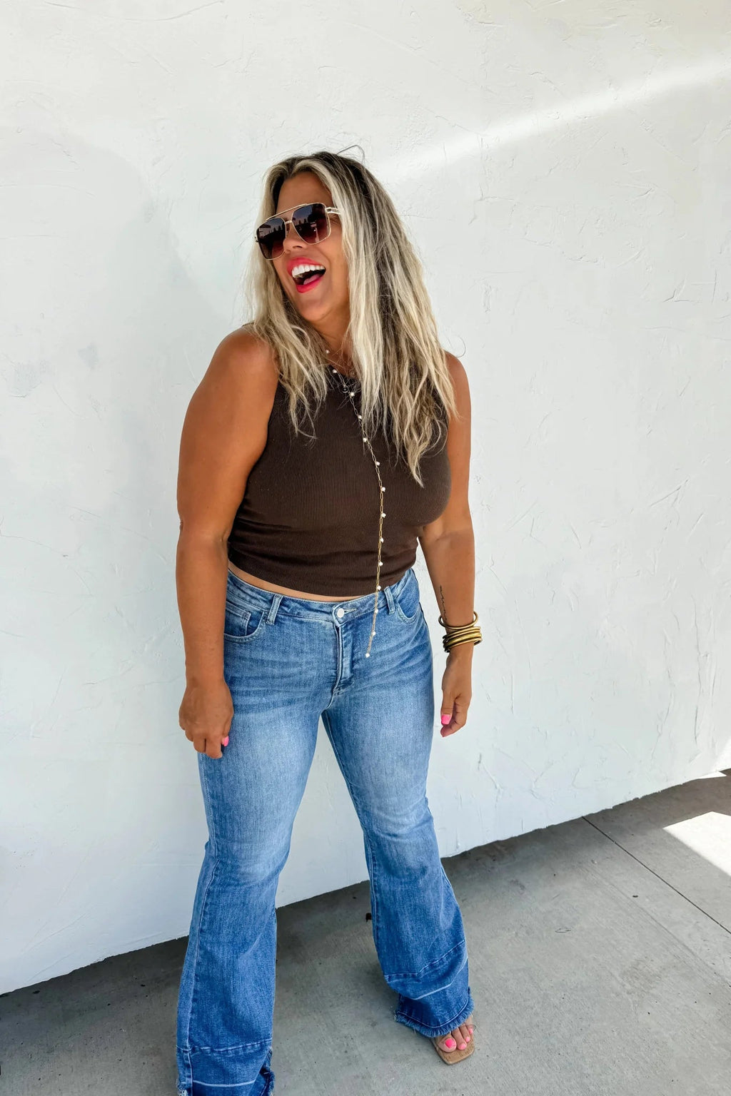 Blakeley "Romi" Medium Wash Tummy Control Panel Western Flare Jeans — Non-Distressed with Raw Shadow Hem (Size 9 and 13 available) - Rooted & Reckless Co.