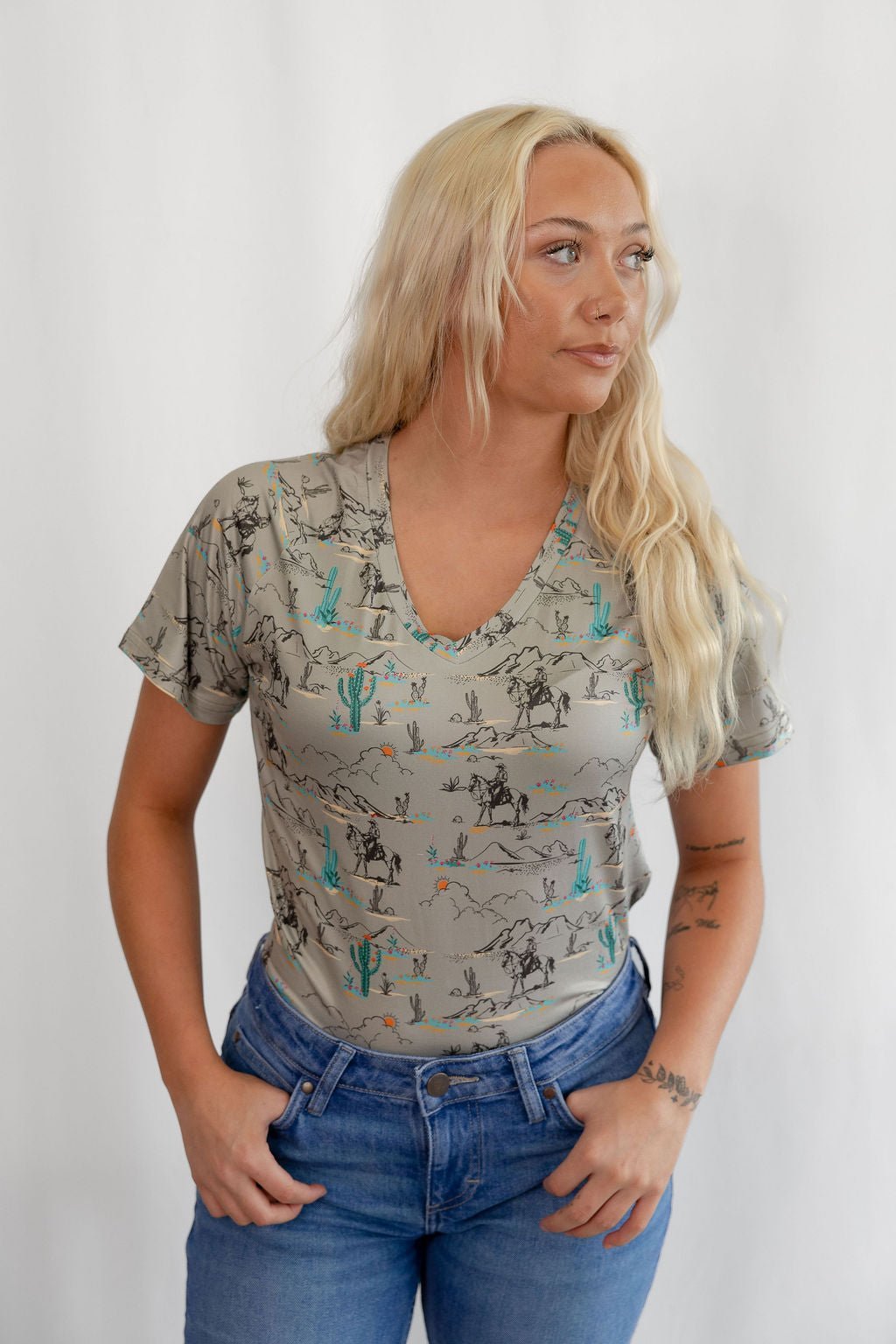 "Blooming Desert" Western Graphic Tee — 95% Polyester Stretch Fit by Rowdy Crowd Clothing - Rooted & Reckless Co.