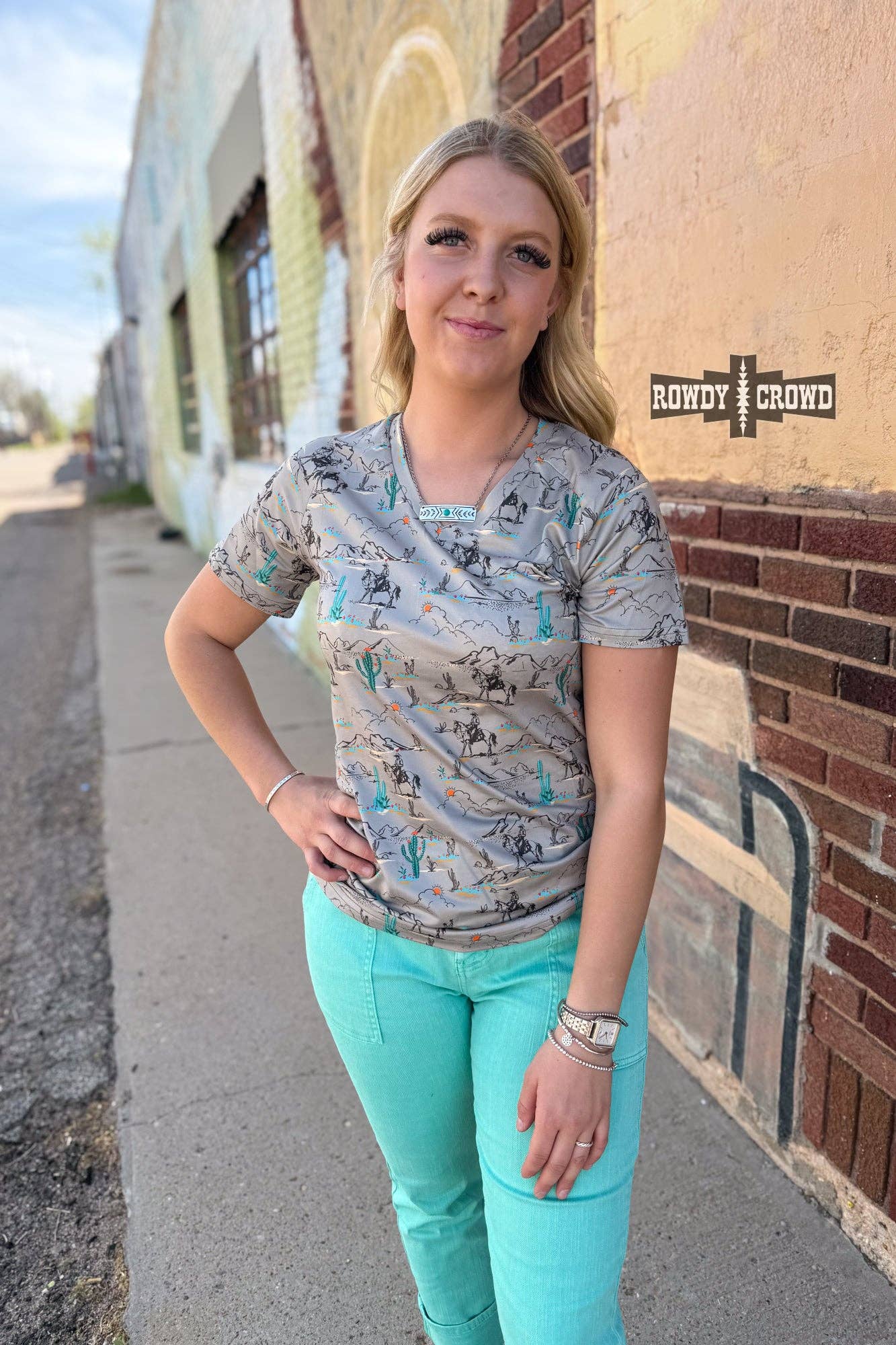 "Blooming Desert" Western Graphic Tee — 95% Polyester Stretch Fit by Rowdy Crowd Clothing - Rooted & Reckless Co.