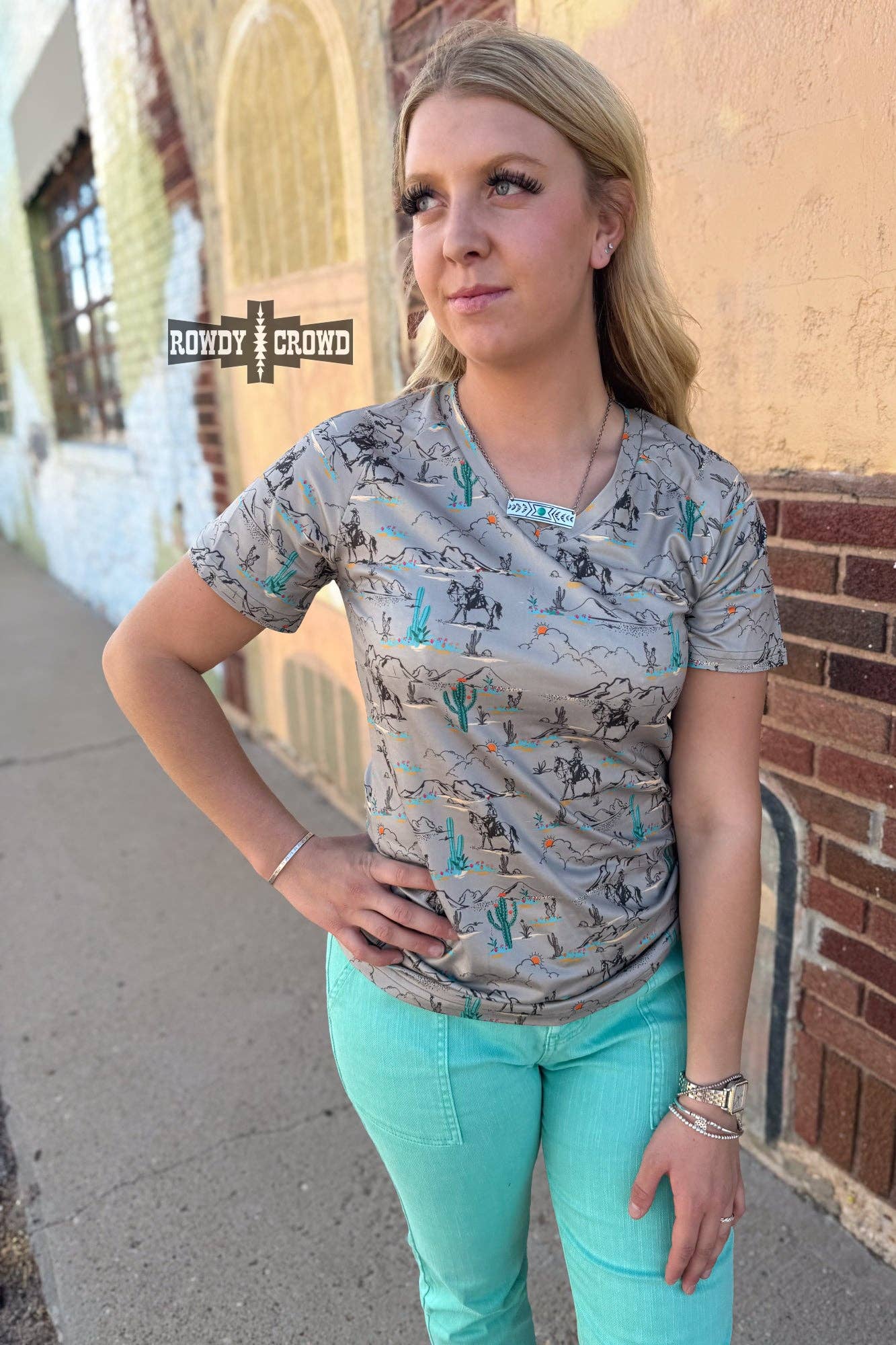 "Blooming Desert" Western Graphic Tee — 95% Polyester Stretch Fit by Rowdy Crowd Clothing - Rooted & Reckless Co.